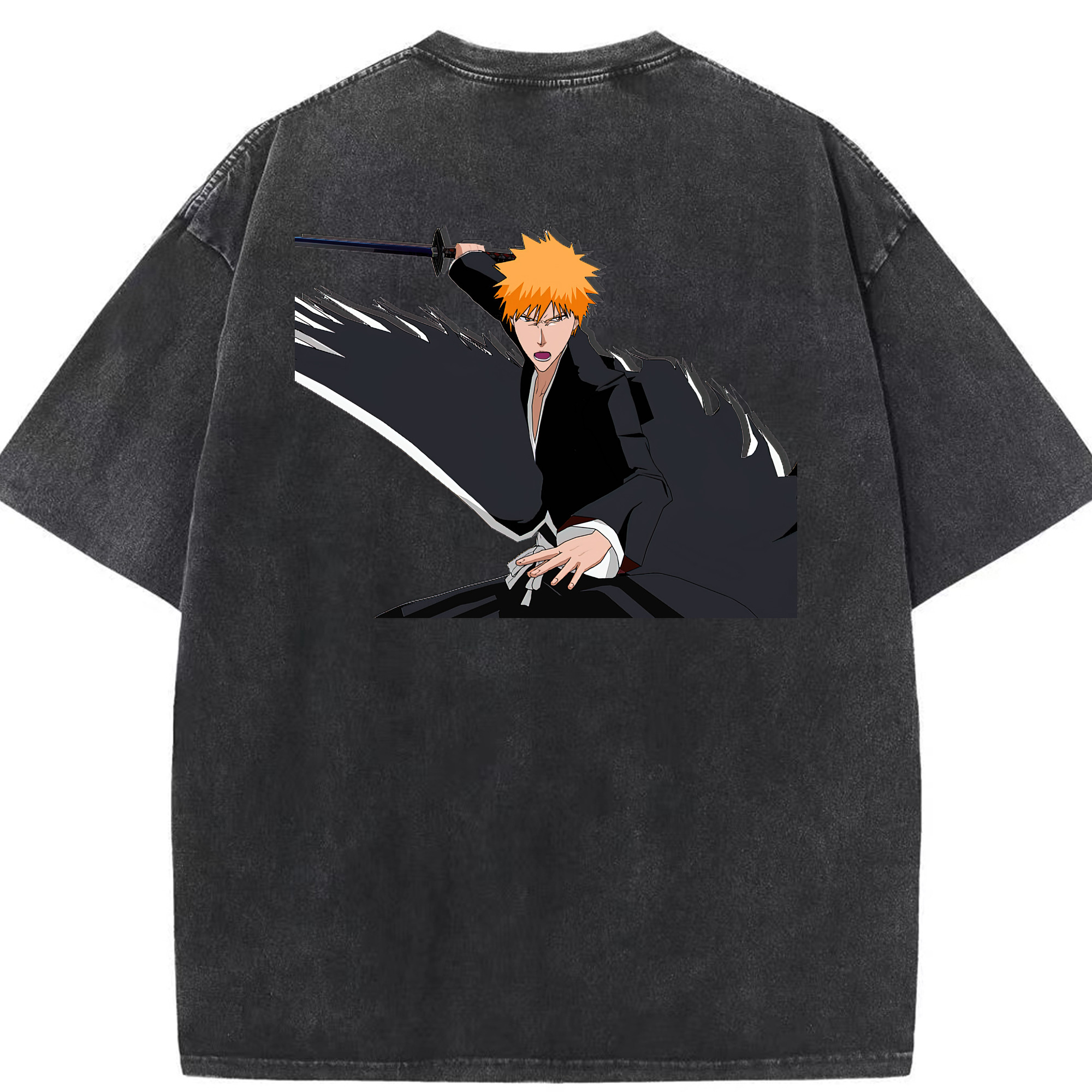 （画像用） ブリーチ 黒崎一護（くろさき いちご）BLEACH Kurosaki Ichigo 綿100% ヴィンテージ風 半袖Tシャツ（背面プリント）