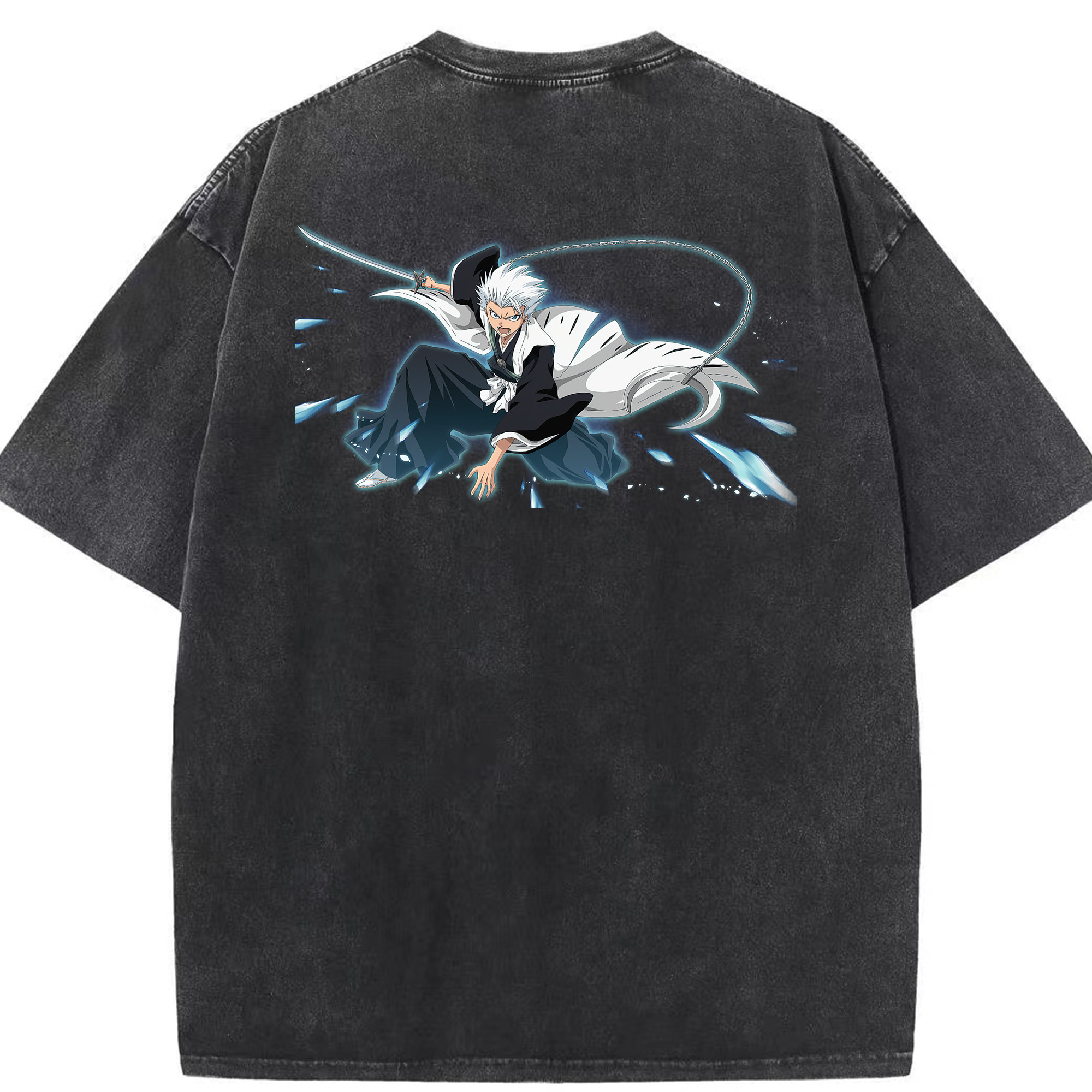（画像用） ブリーチ 日番谷冬獅郎（ひつがや とうしろう） BLEACH Hitsugaya Toushirou 綿100% ヴィンテージ風 半袖Tシャツ（背面プリント）