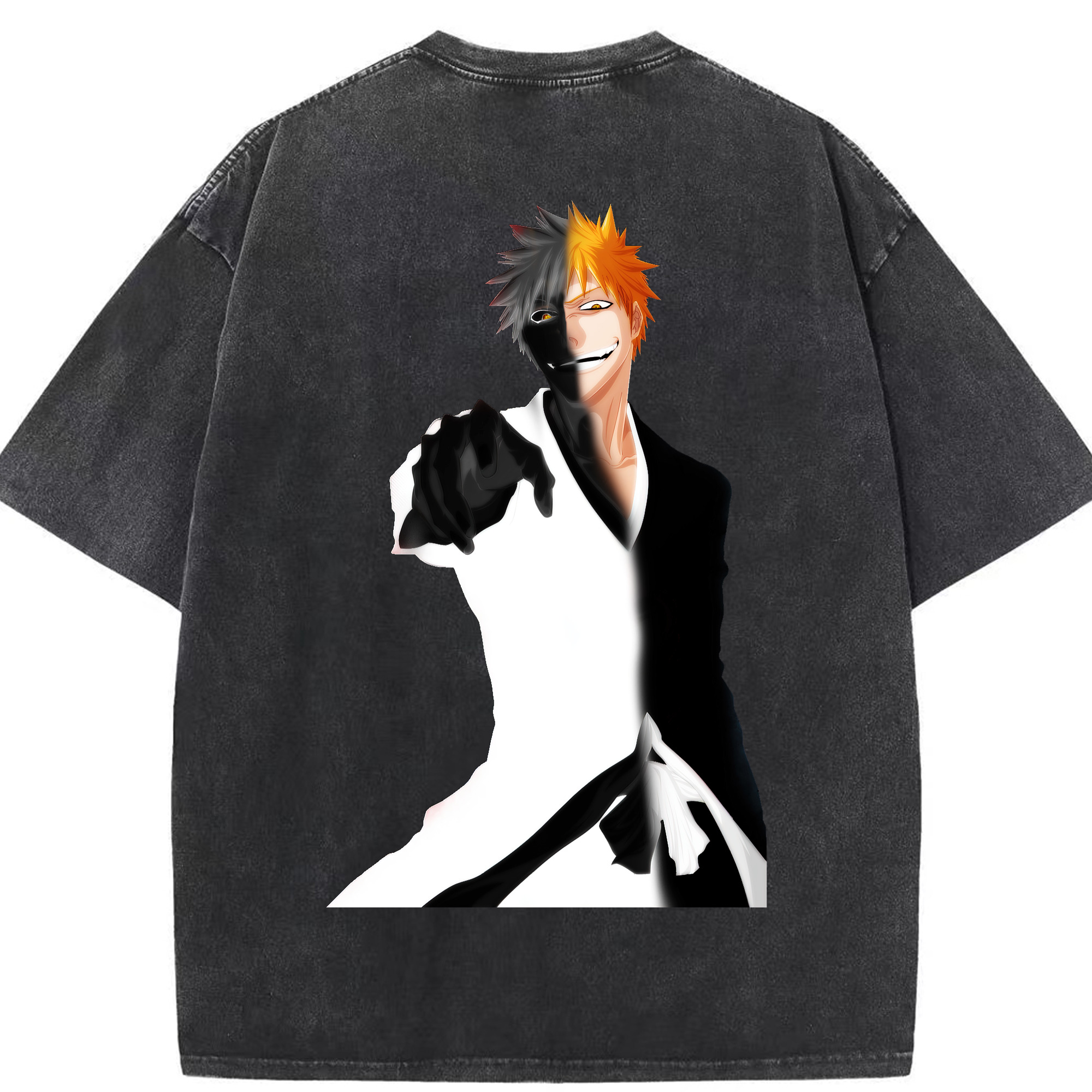（画像用） ブリーチ 黒崎一護（くろさき いちご）BLEACH Kurosaki Ichigo 綿100% ヴィンテージ風 半袖Tシャツ（背面プリント）