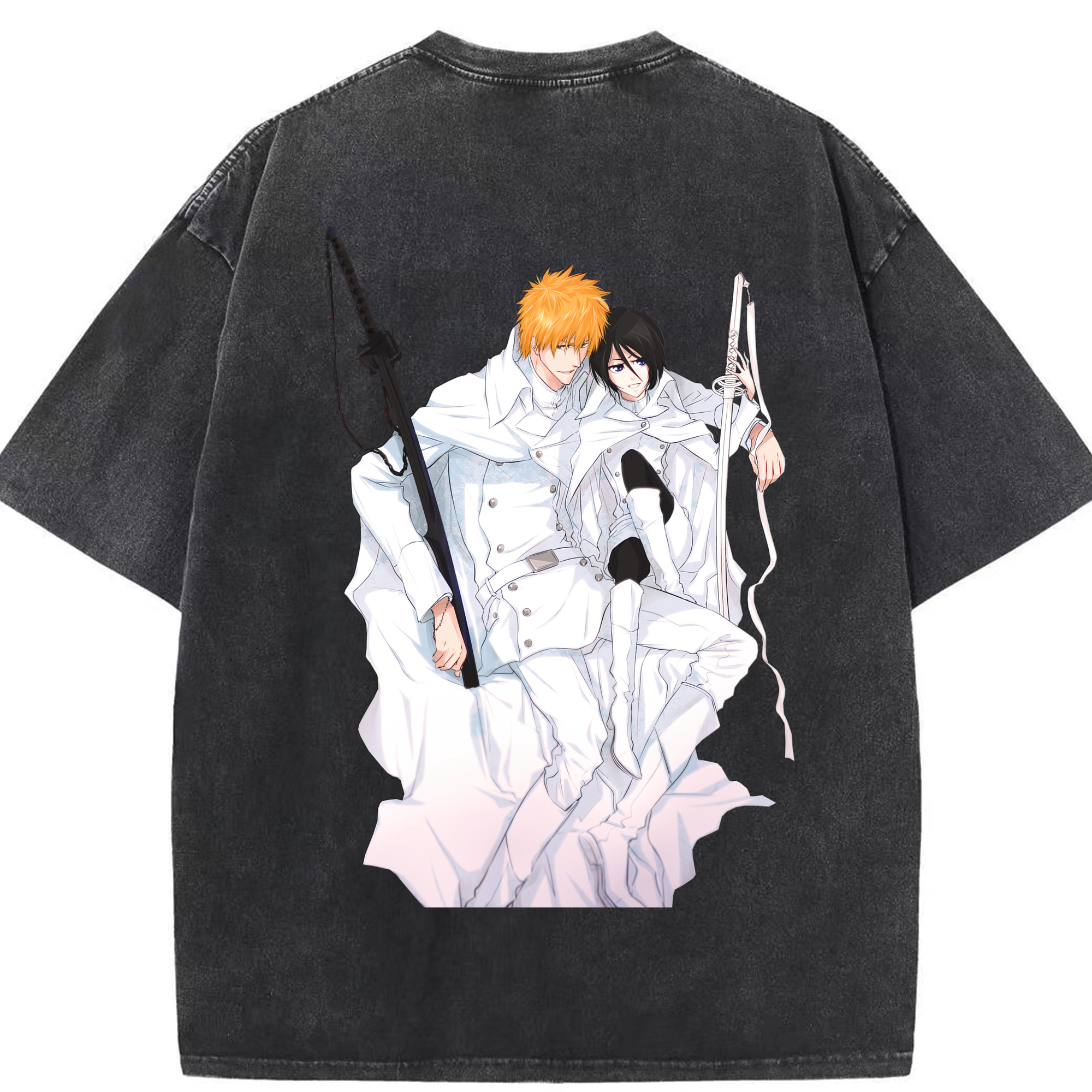 （画像用） ブリーチ 黒崎一護（くろさき いちご）BLEACH Kurosaki Ichigo 綿100% ヴィンテージ風 半袖Tシャツ（背面プリント）