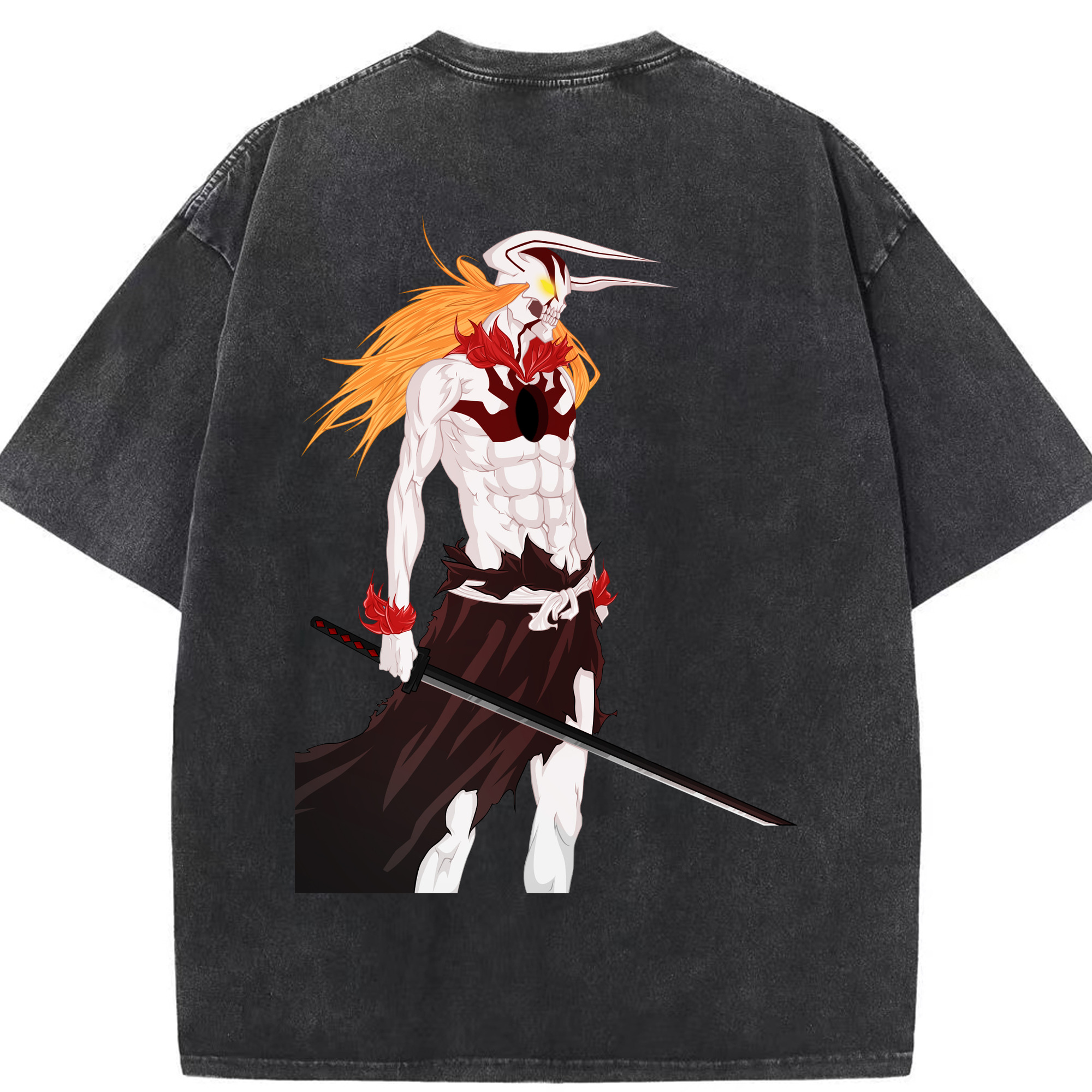 （画像用） ブリーチ 黒崎一護（くろさき いちご）BLEACH Kurosaki Ichigo 綿100% ヴィンテージ風 半袖Tシャツ（背面プリント）