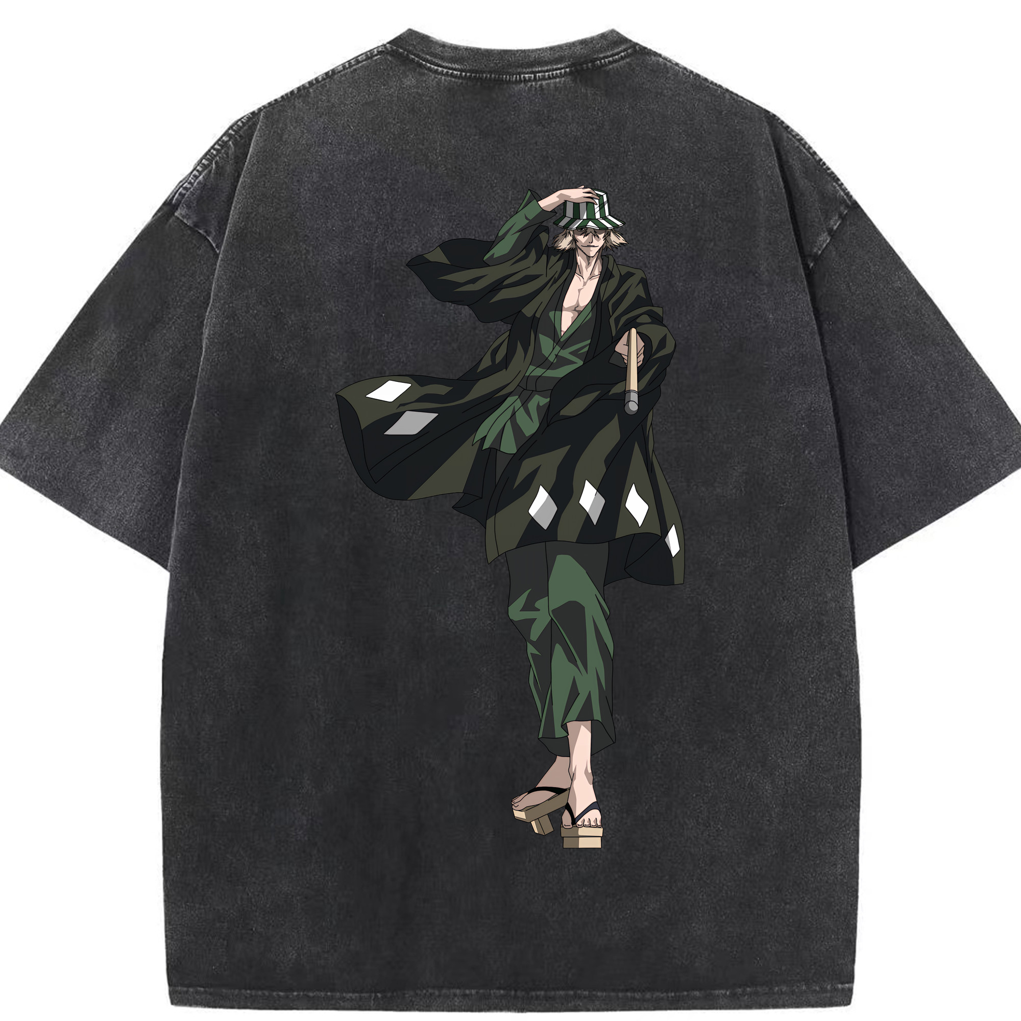 （画像用） "ブリーチ 浦原 喜助（うらはら きすけ） BLEACH Urahara Kisuke " 綿100% ヴィンテージ風 半袖Tシャツ（背面プリント）