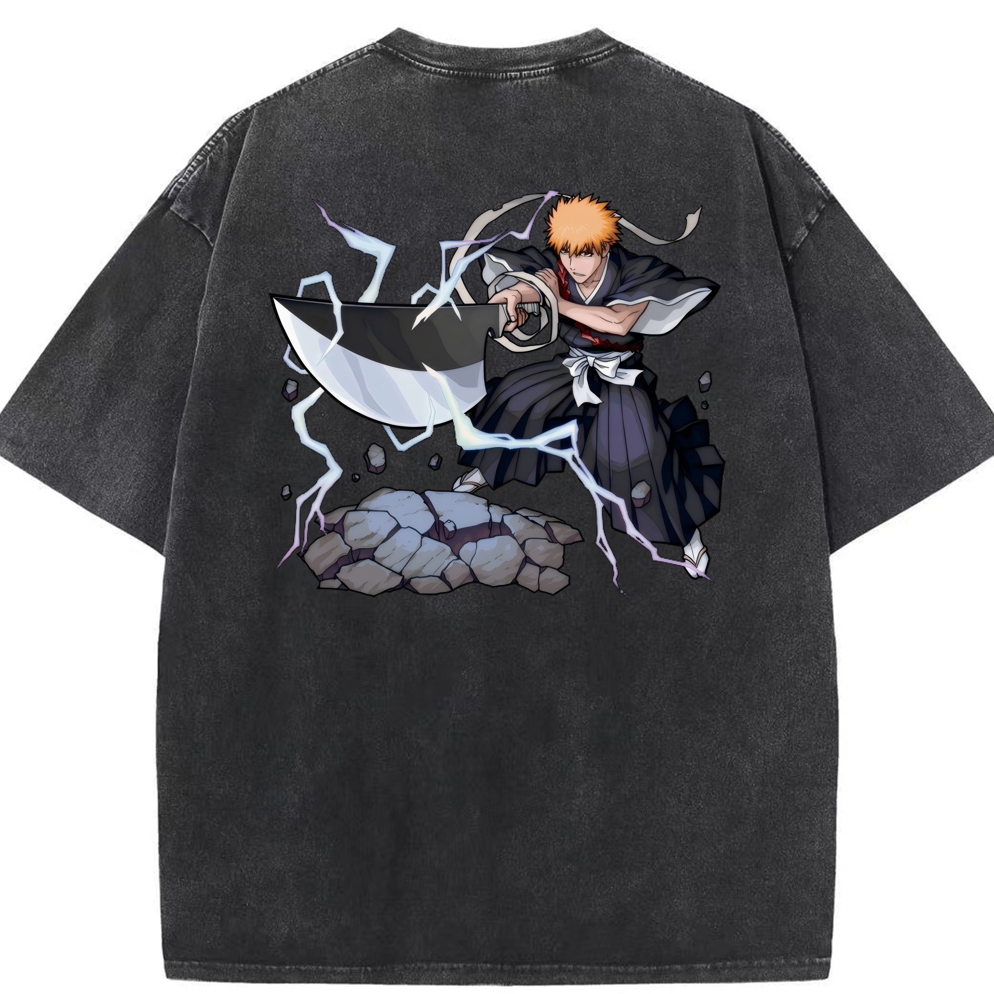 （画像用） ブリーチ 黒崎一護（くろさき いちご）BLEACH Kurosaki Ichigo 綿100% ヴィンテージ風 半袖Tシャツ（背面プリント）
