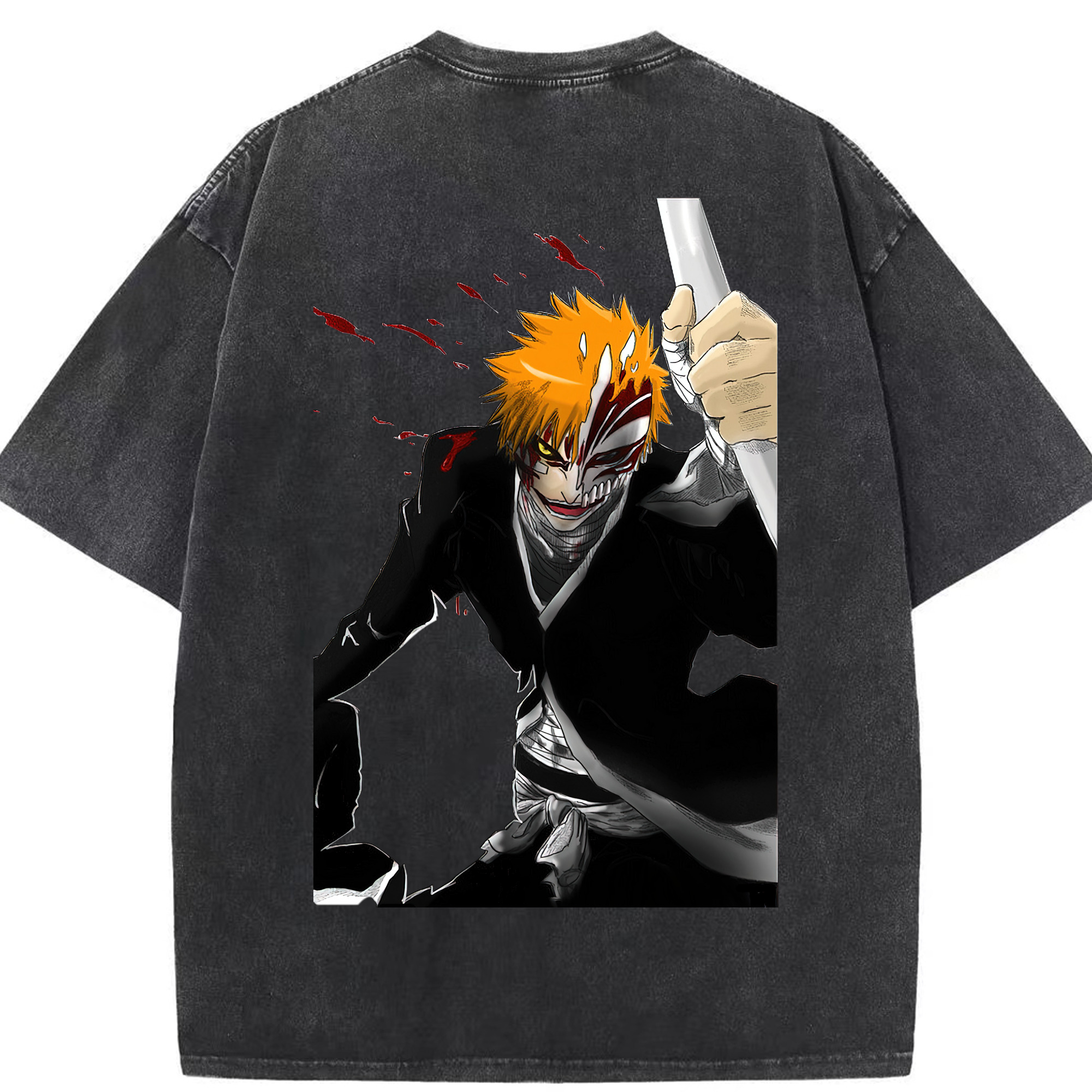 （画像用） ブリーチ 黒崎一護（くろさき いちご）BLEACH Kurosaki Ichigo 綿100% ヴィンテージ風 半袖Tシャツ（背面プリント）
