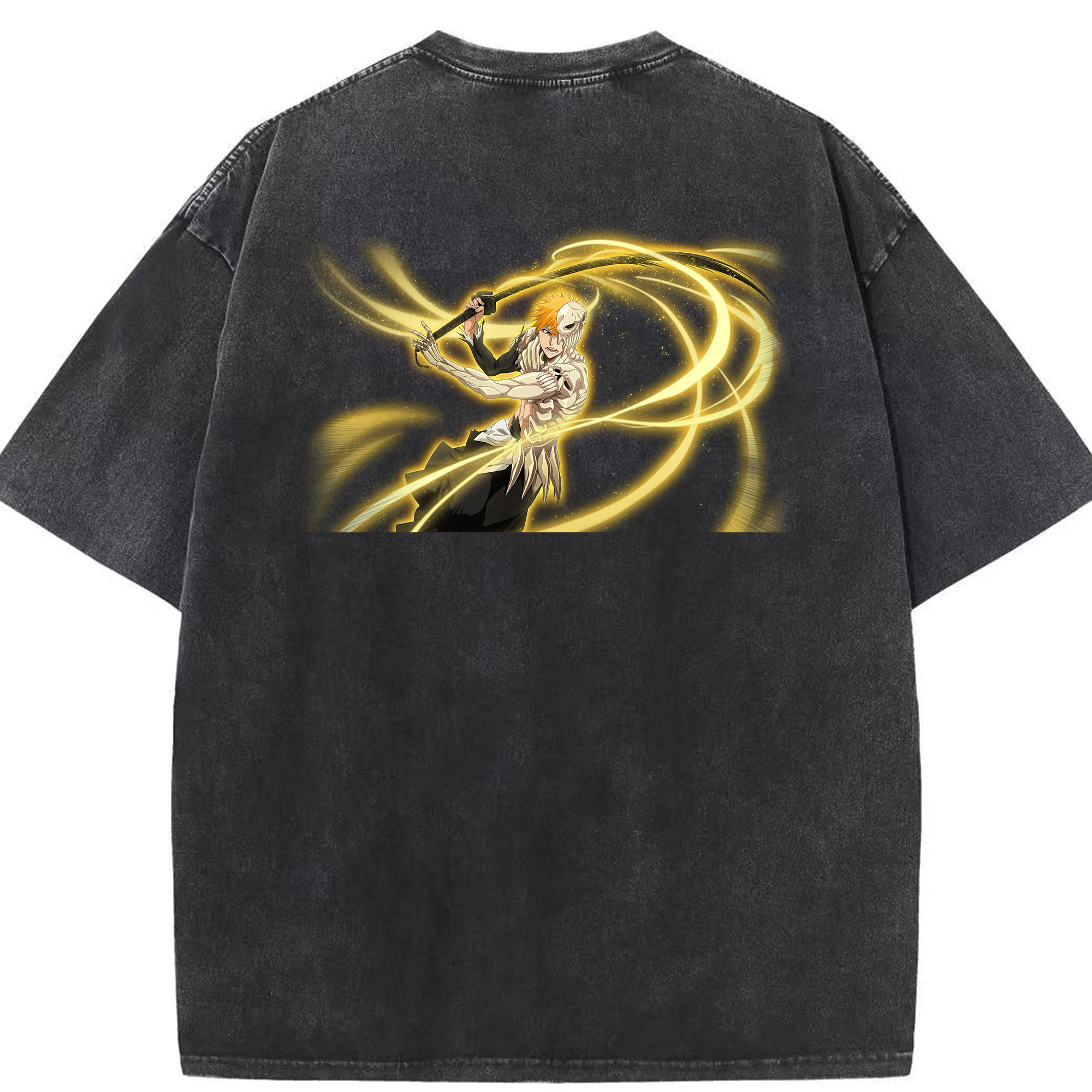 （画像用） ブリーチ 黒崎一護（くろさき いちご）BLEACH Kurosaki Ichigo 綿100% ヴィンテージ風 半袖Tシャツ（背面プリント）