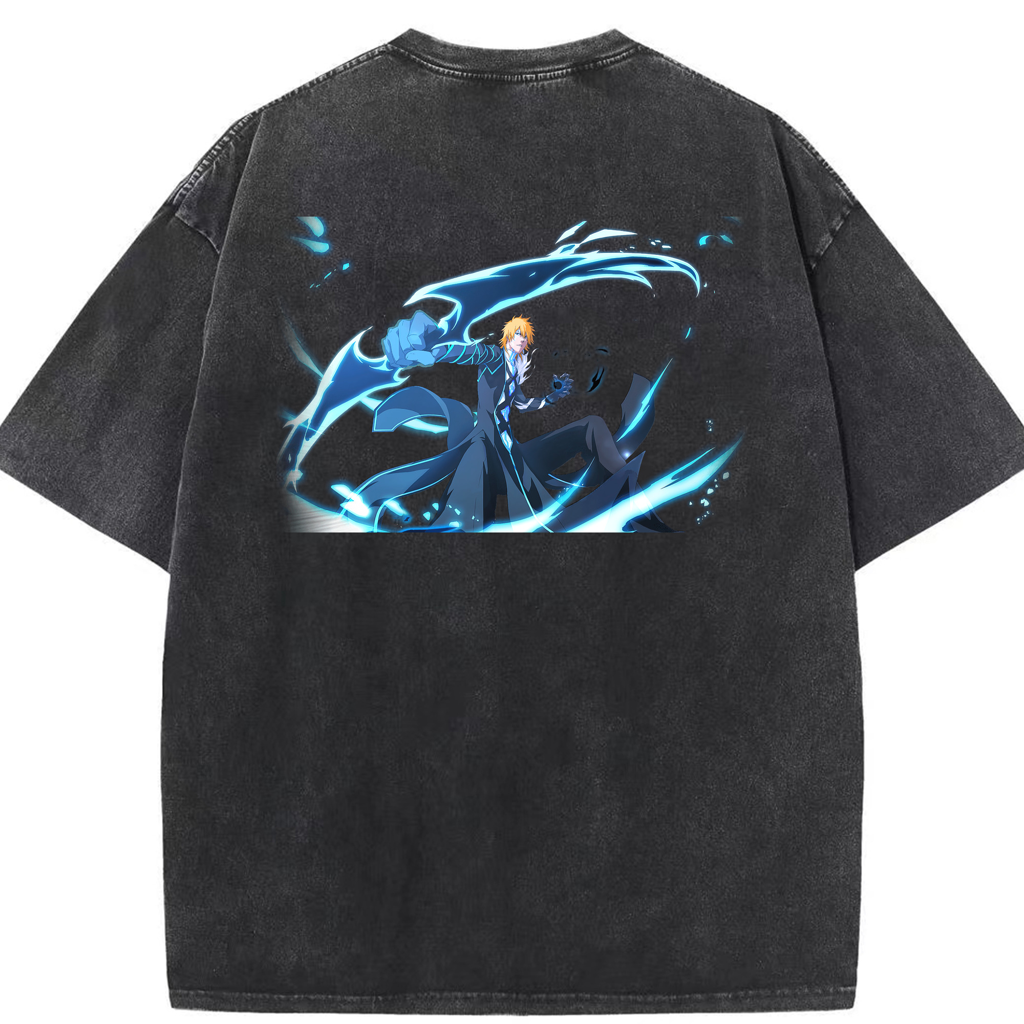 （画像用） ブリーチ 黒崎一護（くろさき いちご）BLEACH Kurosaki Ichigo 綿100% ヴィンテージ風 半袖Tシャツ（背面プリント）
