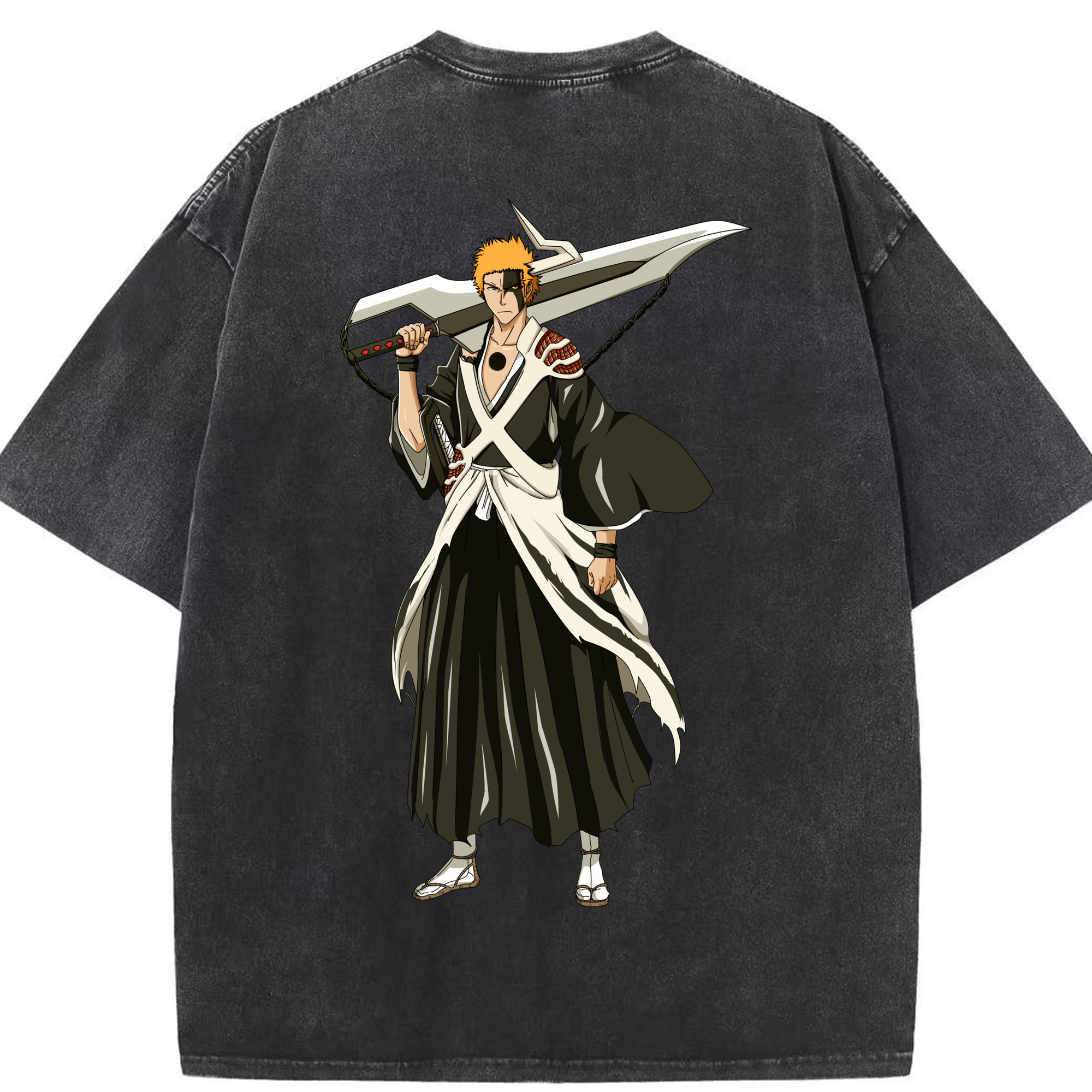 （画像用） ブリーチ 黒崎一護（くろさき いちご）BLEACH Kurosaki Ichigo 綿100% ヴィンテージ風 半袖Tシャツ（背面プリント）