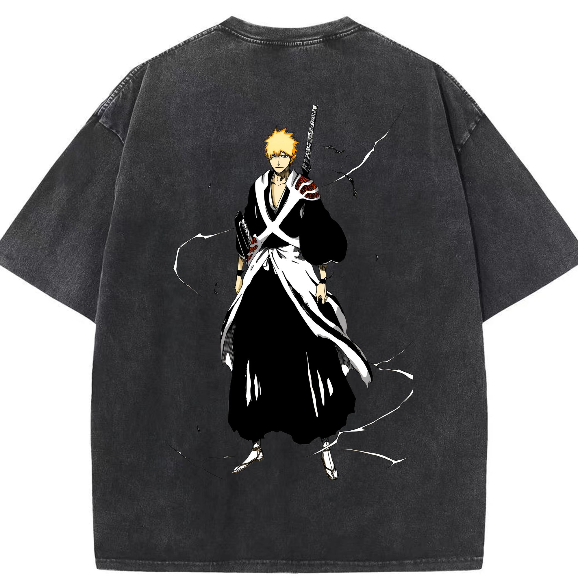 （画像用） ブリーチ 黒崎一護（くろさき いちご）BLEACH Kurosaki Ichigo 綿100% ヴィンテージ風 半袖Tシャツ（背面プリント）