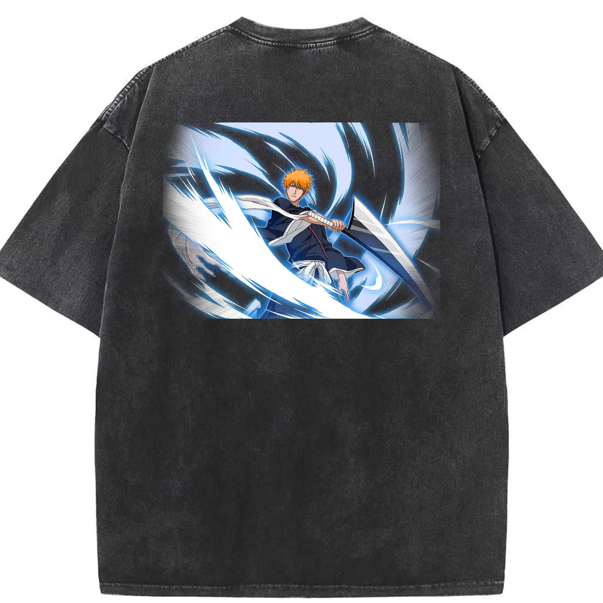 （画像用） ブリーチ 黒崎一護（くろさき いちご）BLEACH Kurosaki Ichigo 綿100% ヴィンテージ風 半袖Tシャツ（背面プリント）