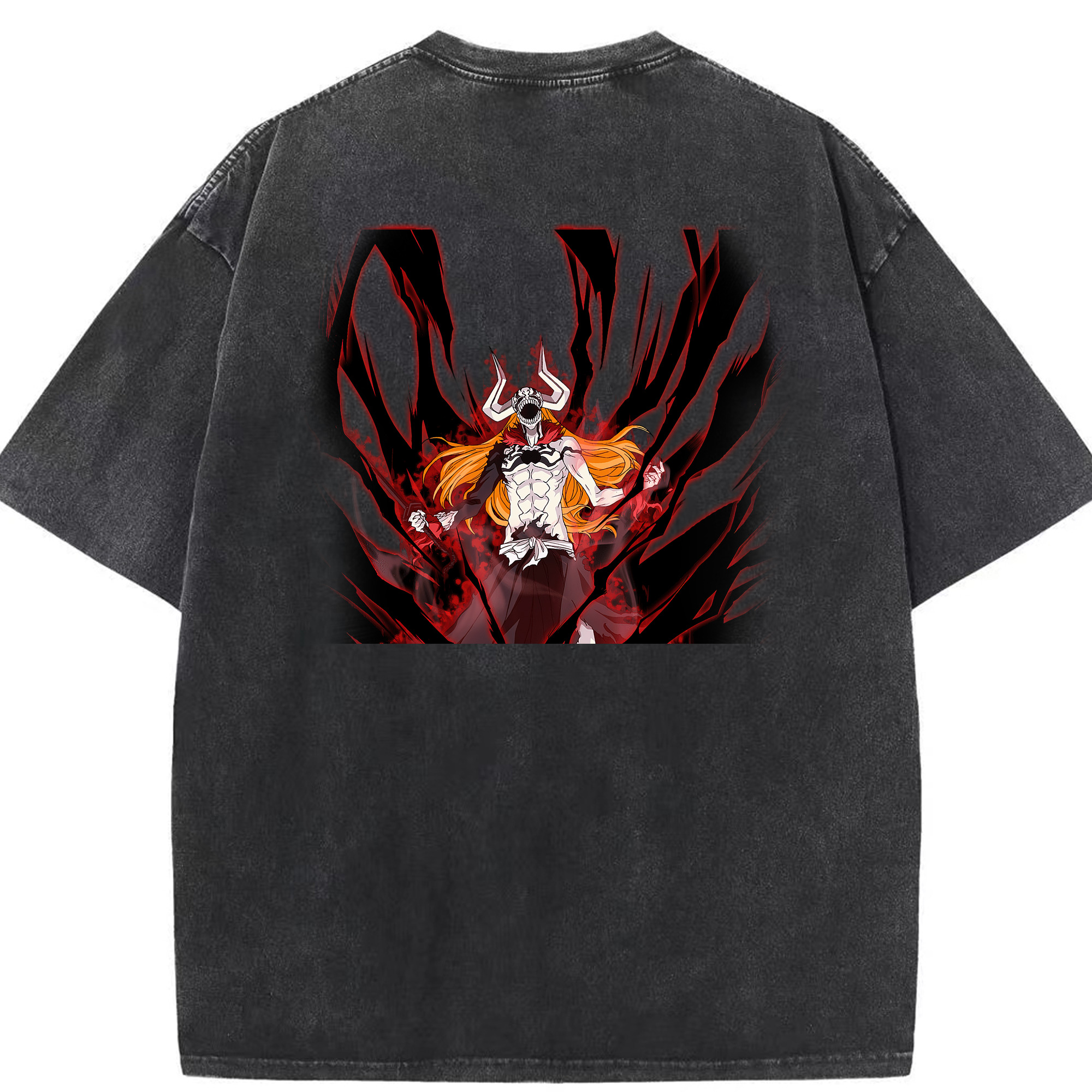 （画像用） ブリーチ 黒崎一護（くろさき いちご）BLEACH Kurosaki Ichigo 綿100% ヴィンテージ風 半袖Tシャツ（背面プリント）
