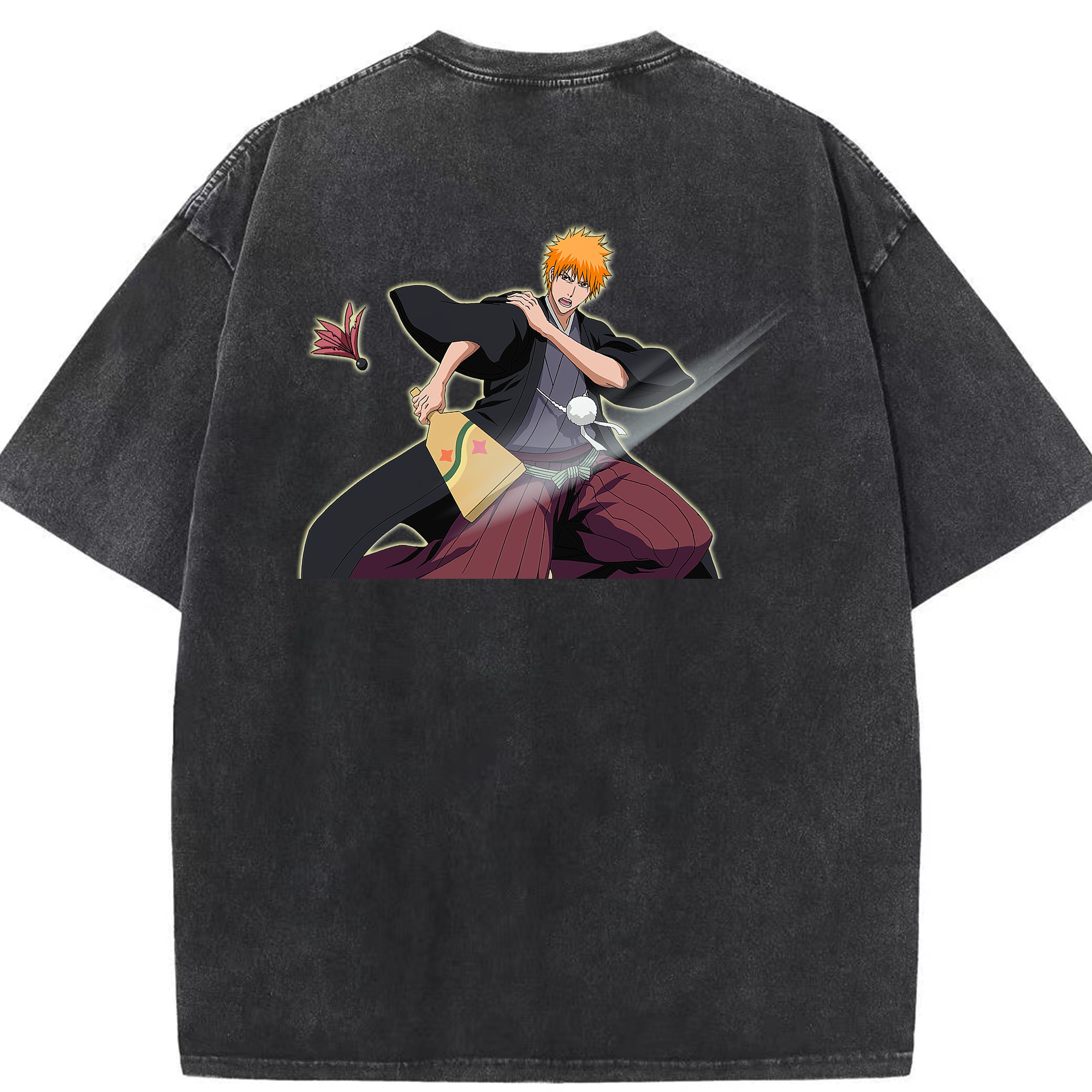 （画像用） ブリーチ 黒崎一護（くろさき いちご）BLEACH Kurosaki Ichigo 綿100% ヴィンテージ風 半袖Tシャツ（背面プリント）