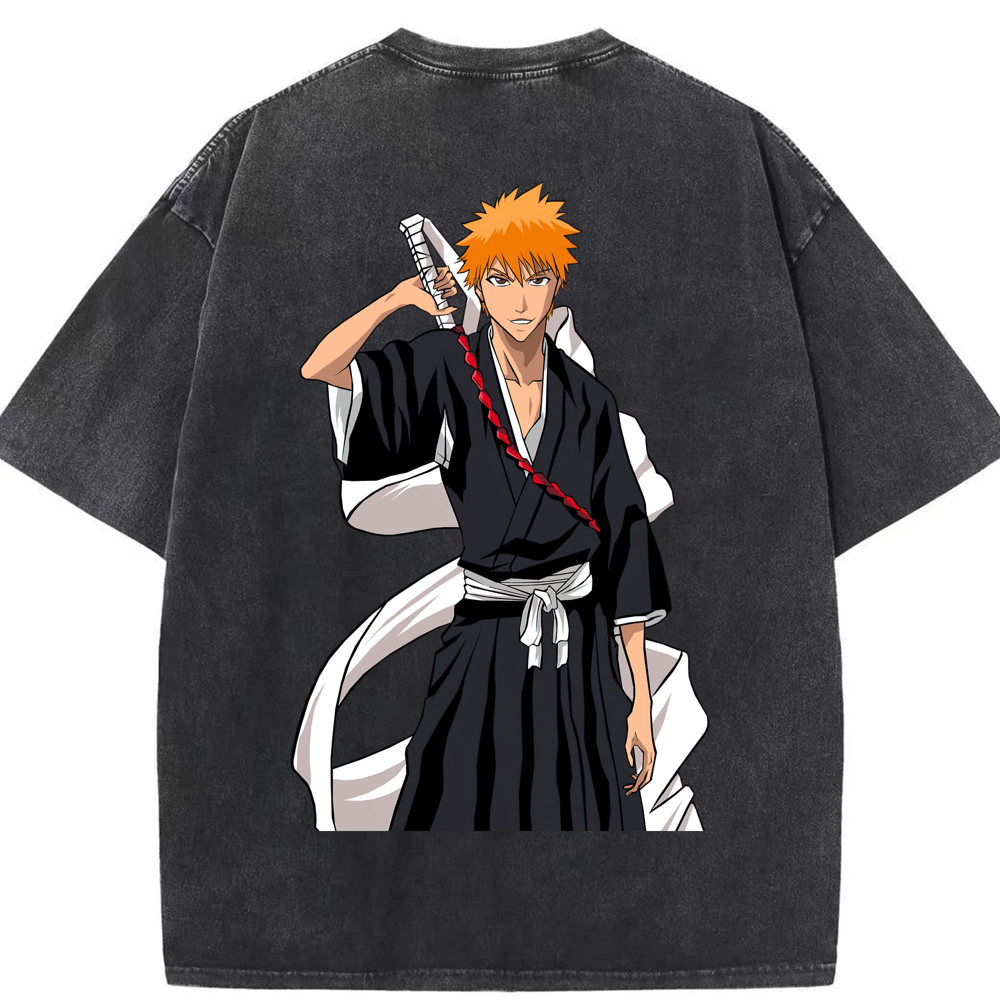 （画像用） ブリーチ 黒崎一護（くろさき いちご）BLEACH Kurosaki Ichigo 綿100% ヴィンテージ風 半袖Tシャツ（背面プリント）