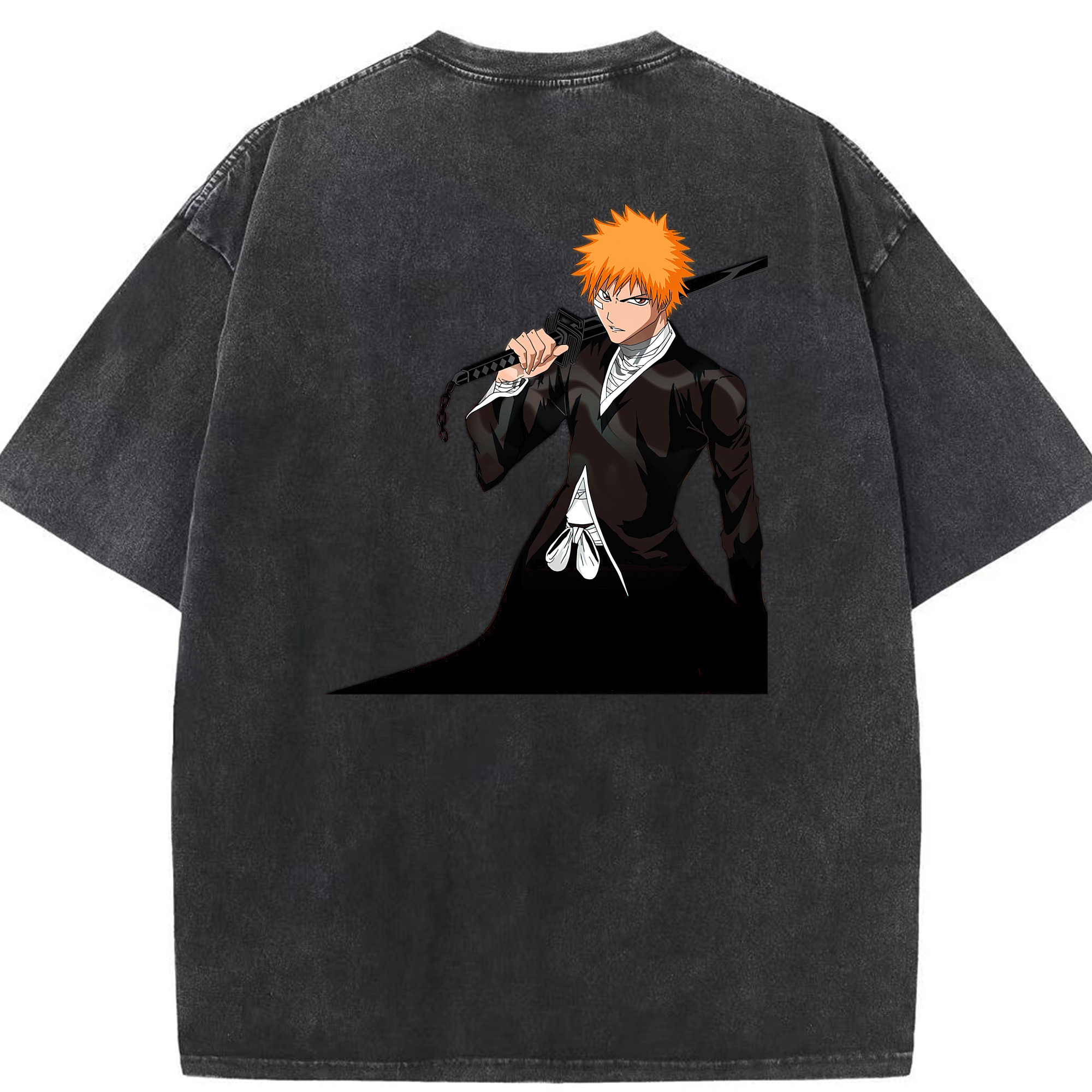 （画像用） ブリーチ 黒崎一護（くろさき いちご）BLEACH Kurosaki Ichigo 綿100% ヴィンテージ風 半袖Tシャツ（背面プリント）