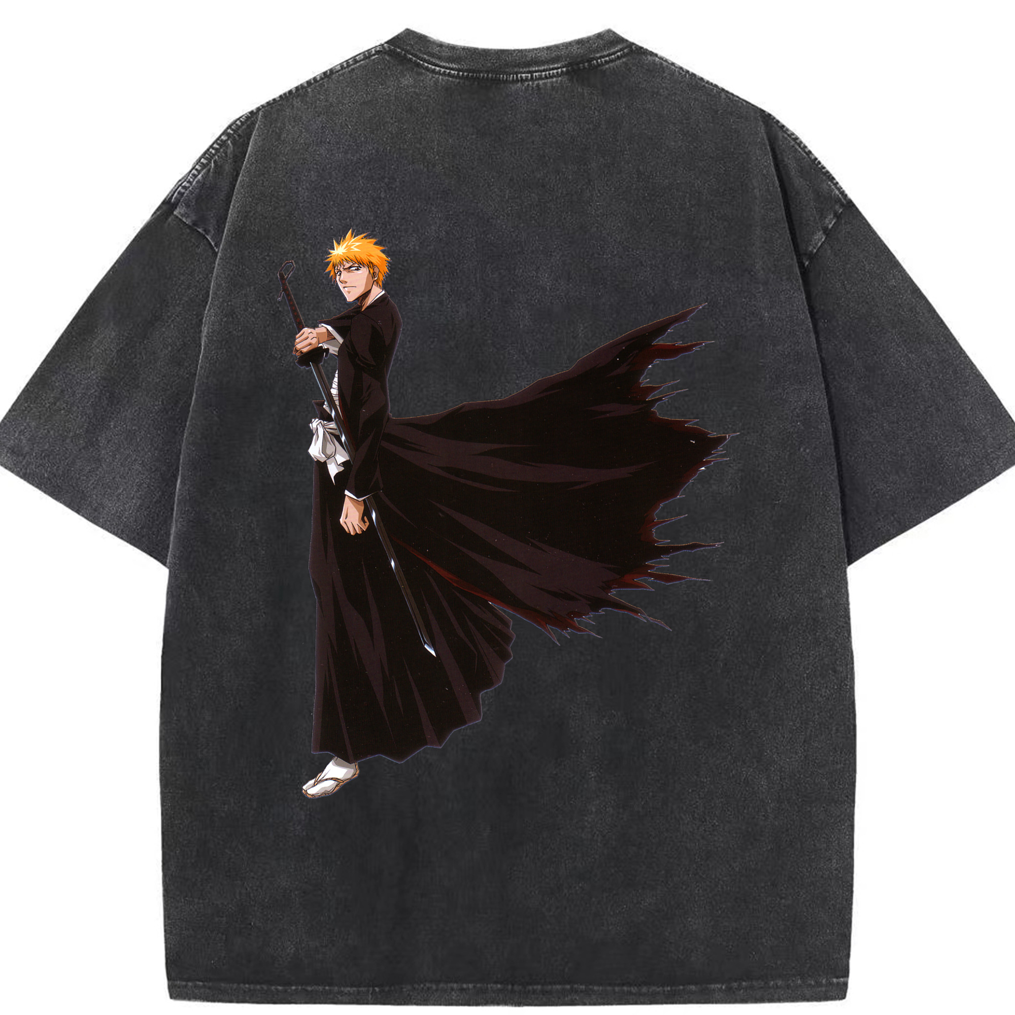 （画像用） ブリーチ 黒崎一護（くろさき いちご）BLEACH Kurosaki Ichigo 綿100% ヴィンテージ風 半袖Tシャツ（背面プリント）