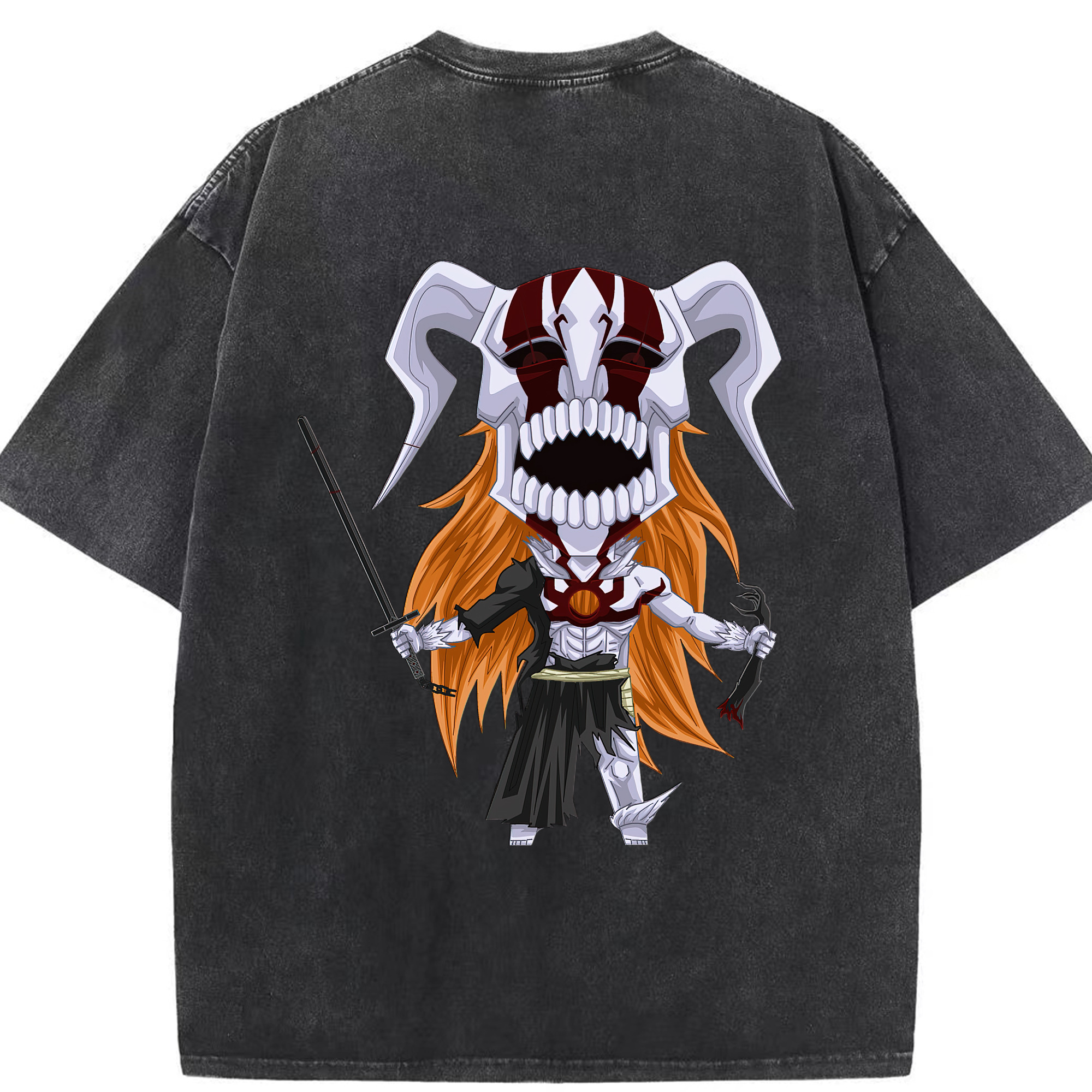 （画像用） ブリーチ 黒崎一護（くろさき いちご）BLEACH Kurosaki Ichigo 綿100% ヴィンテージ風 半袖Tシャツ（背面プリント）