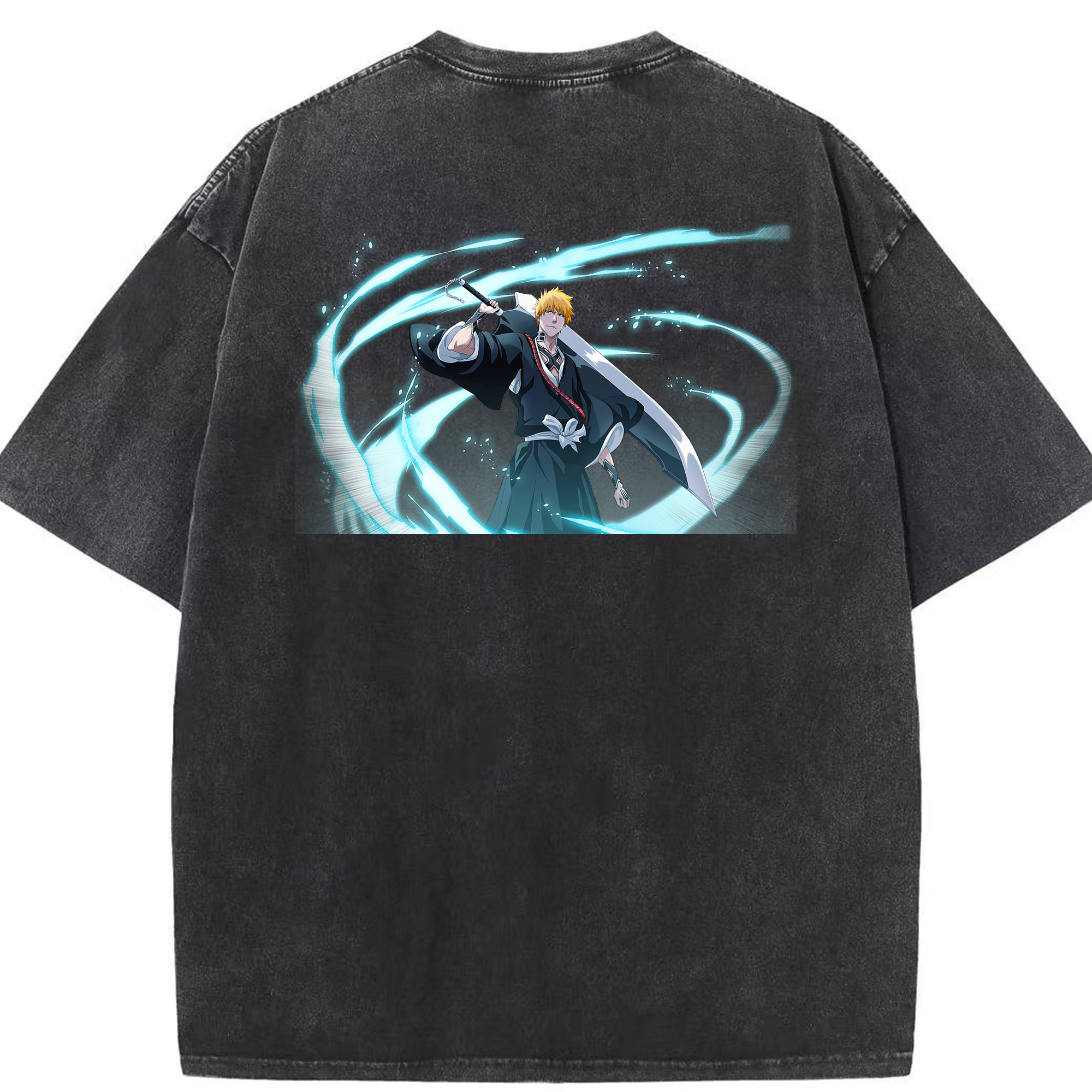 （画像用） ブリーチ 黒崎一護（くろさき いちご）BLEACH Kurosaki Ichigo 綿100% ヴィンテージ風 半袖Tシャツ（背面プリント）