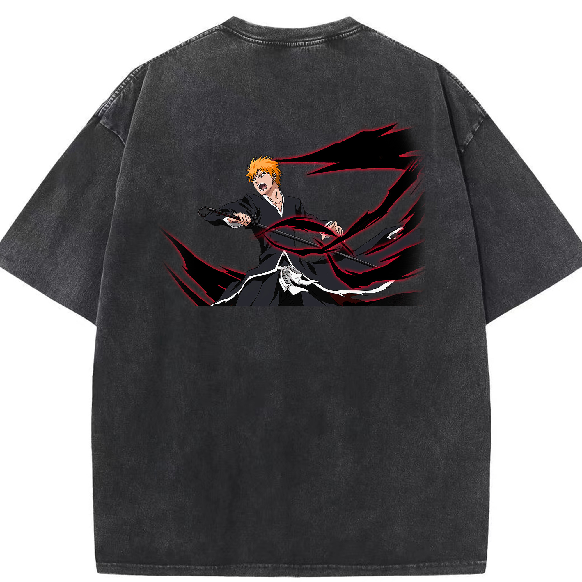 （画像用） ブリーチ 黒崎一護（くろさき いちご）BLEACH Kurosaki Ichigo 綿100% ヴィンテージ風 半袖Tシャツ（背面プリント）