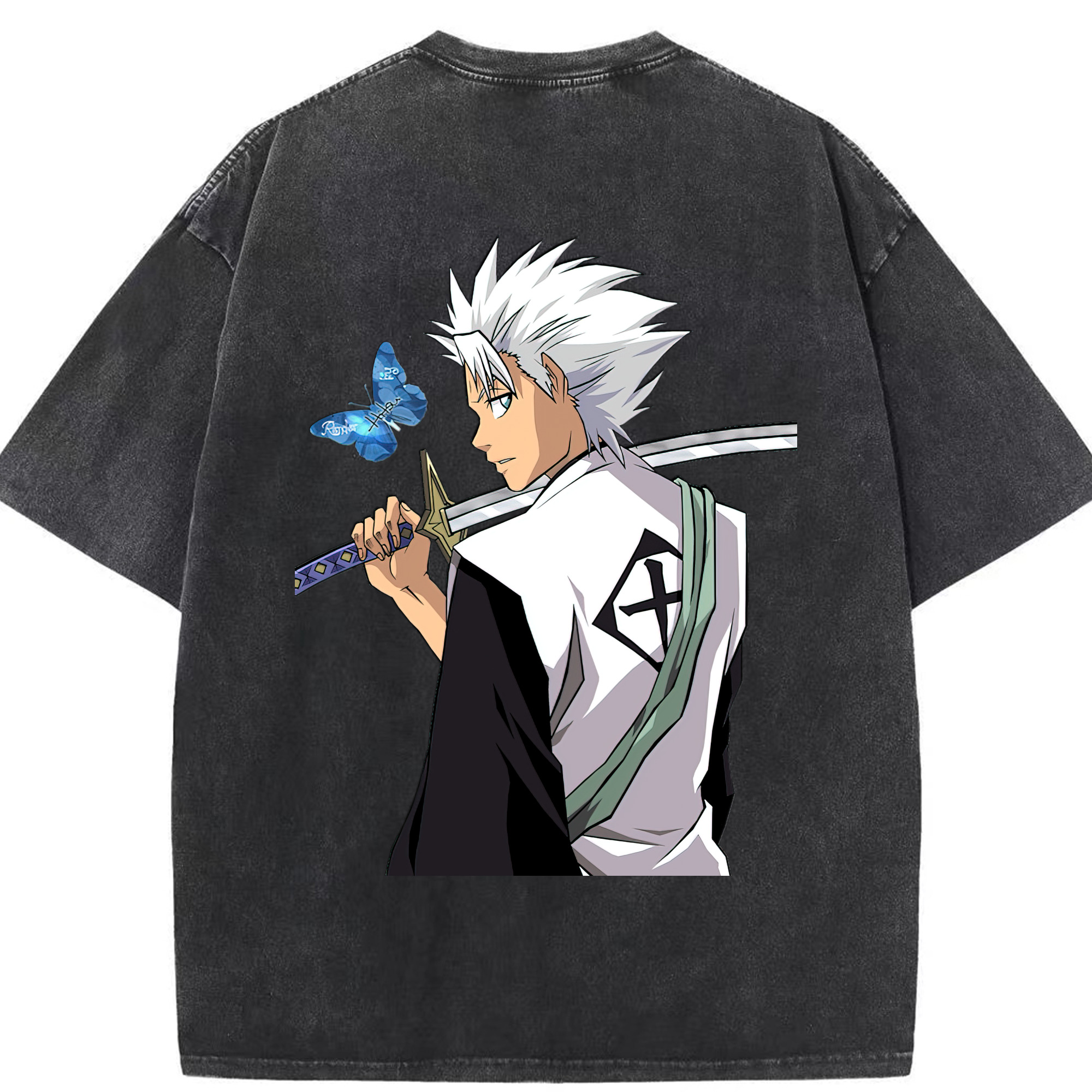 （画像用） ブリーチ 日番谷冬獅郎（ひつがや とうしろう） BLEACH Hitsugaya Toushirou 綿100% ヴィンテージ風 半袖Tシャツ（背面プリント）