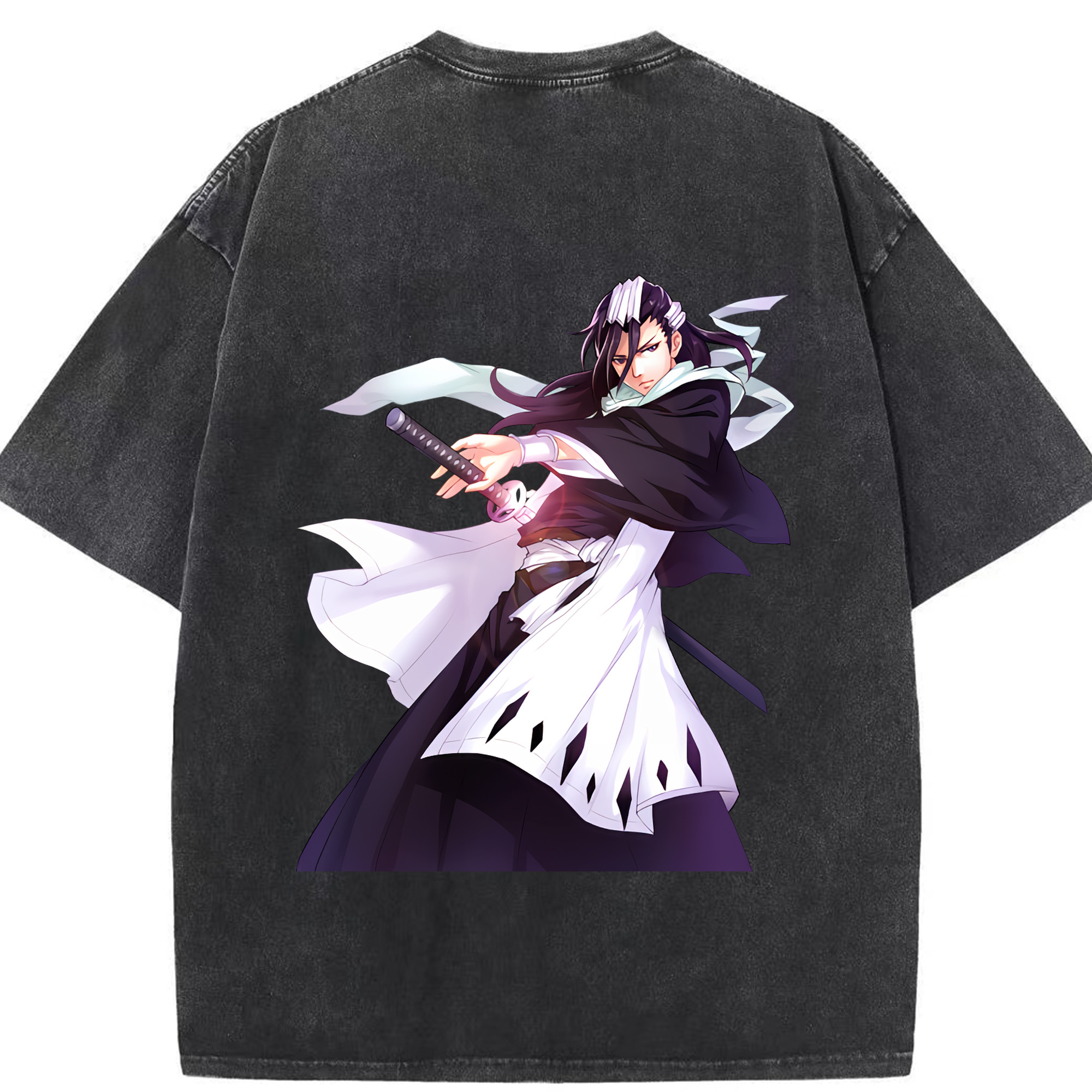 （画像用） ブリーチ くちき びゃくや BLEACH Kuchiki Byakuya 綿100% ヴィンテージ風 半袖Tシャツ（背面プリント）