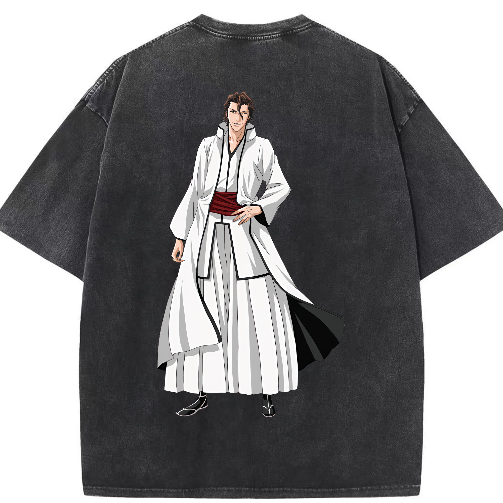 （画像用） ブリーチ 藍染 惣右介（あいぜん そうすけ） BLEACH Aizen Sousuke 綿100% ヴィンテージ風 半袖Tシャツ（背面プリント）