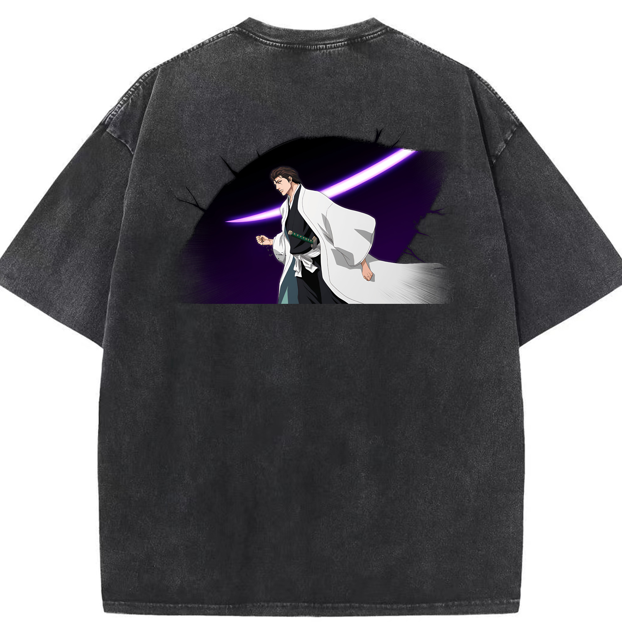 （画像用） ブリーチ 藍染 惣右介（あいぜん そうすけ） BLEACH Aizen Sousuke 綿100% ヴィンテージ風 半袖Tシャツ（背面プリント）