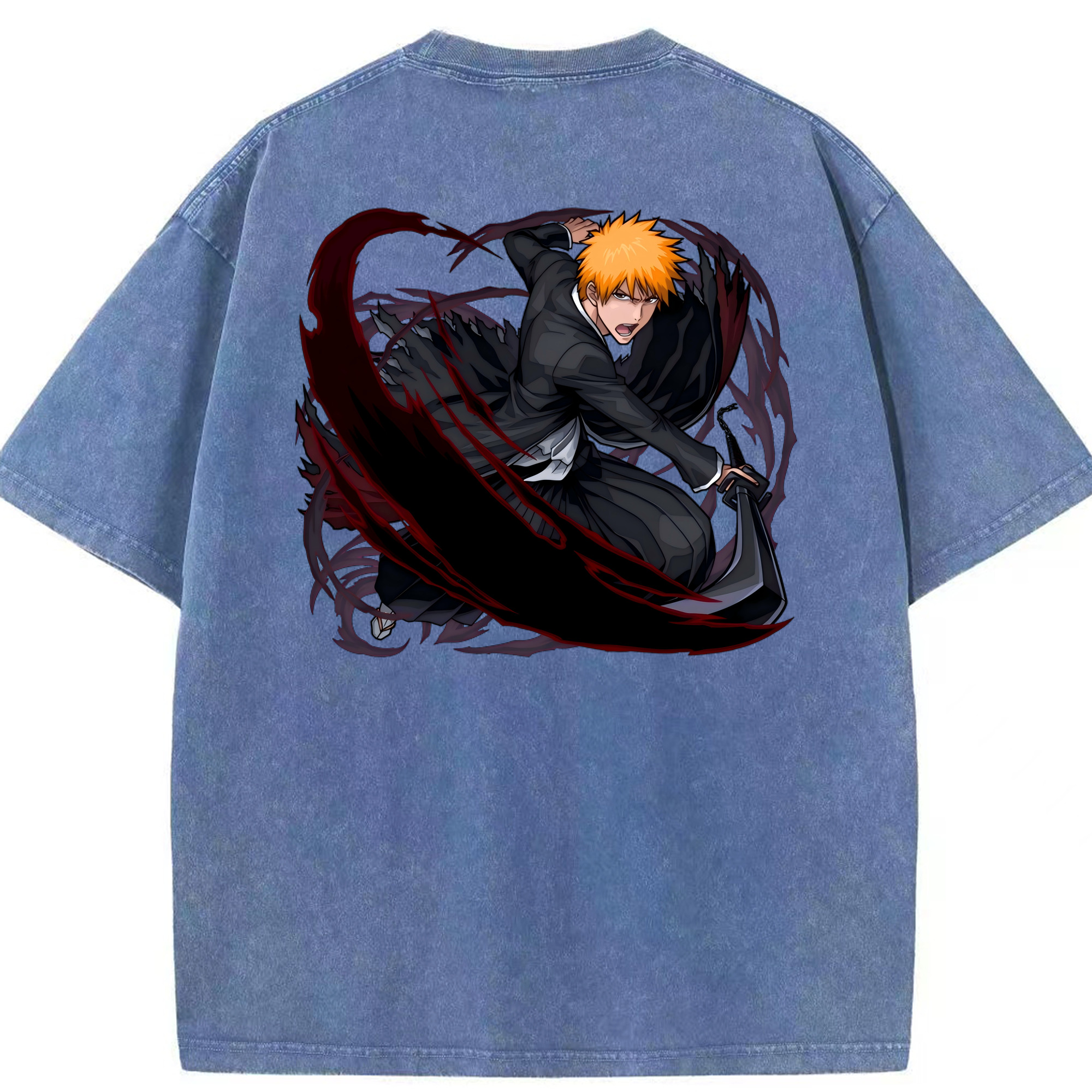 （画像用） ブリーチ 黒崎一護（くろさき いちご）BLEACH Kurosaki Ichigo 綿100% ヴィンテージ風 半袖Tシャツ（背面プリント）