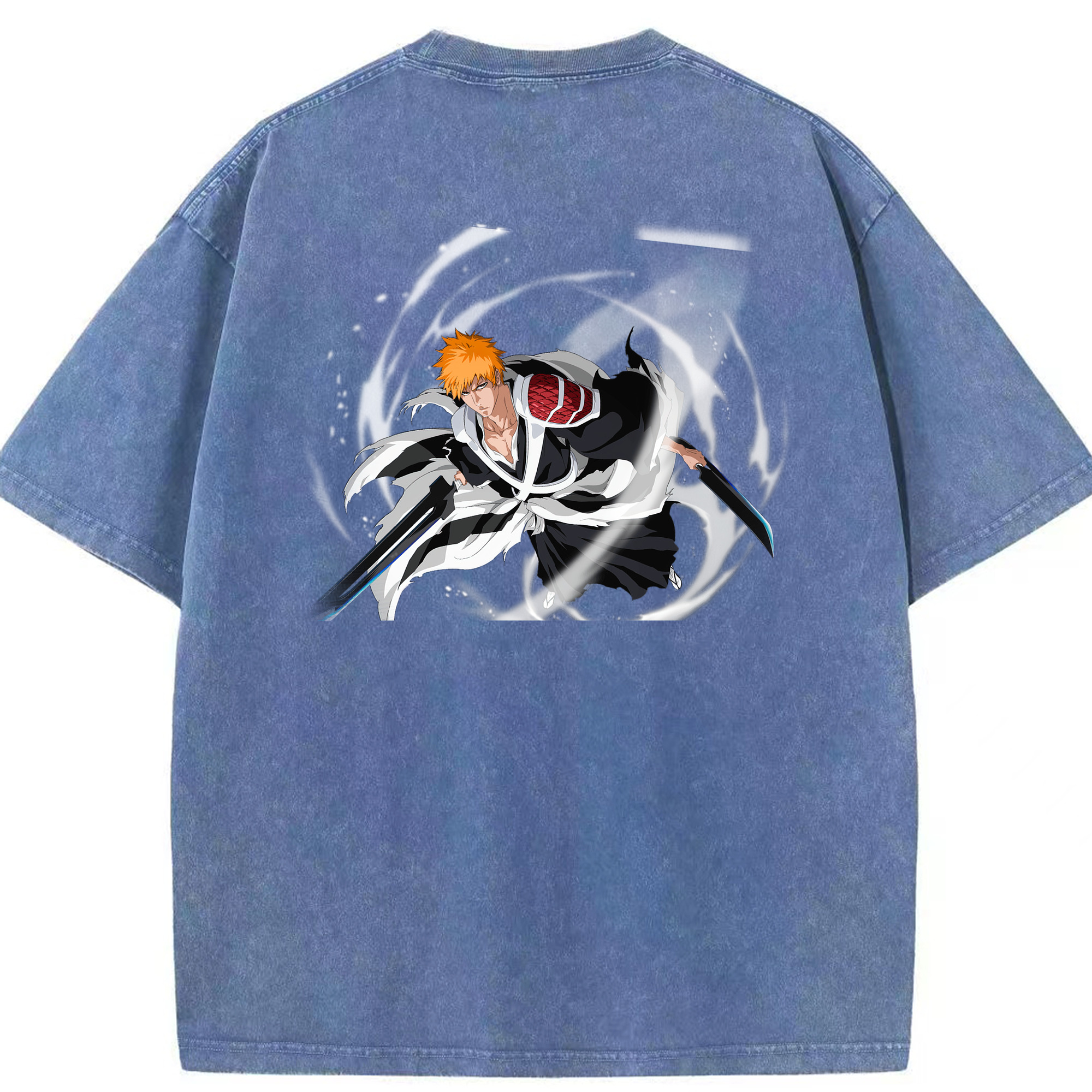 （画像用） ブリーチ 黒崎一護（くろさき いちご）BLEACH Kurosaki Ichigo 綿100% ヴィンテージ風 半袖Tシャツ（背面プリント）