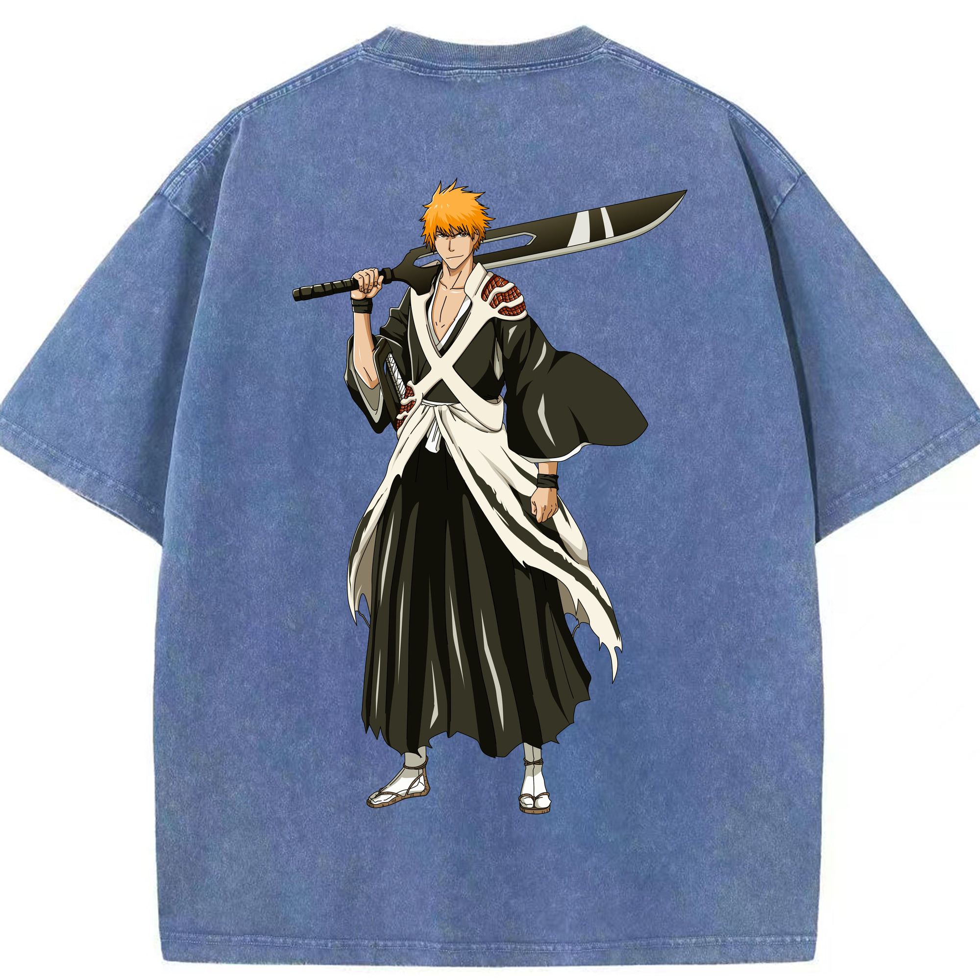 （画像用） ブリーチ 黒崎一護（くろさき いちご）BLEACH Kurosaki Ichigo 綿100% ヴィンテージ風 半袖Tシャツ（背面プリント）