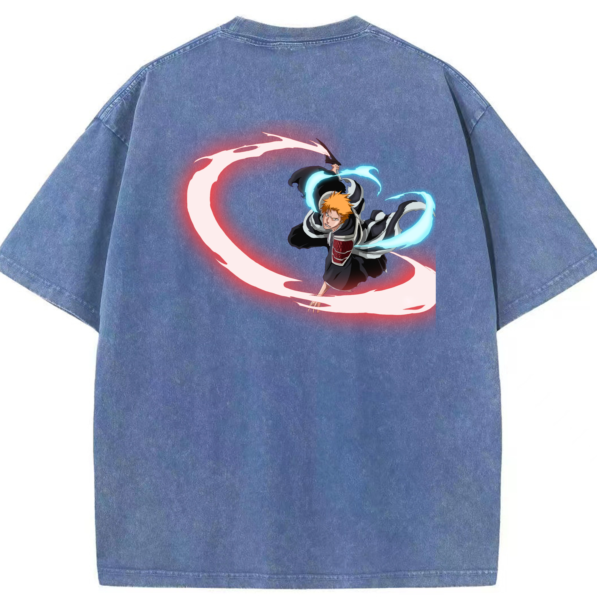 （画像用） ブリーチ 黒崎一護（くろさき いちご）BLEACH Kurosaki Ichigo 綿100% ヴィンテージ風 半袖Tシャツ（背面プリント）
