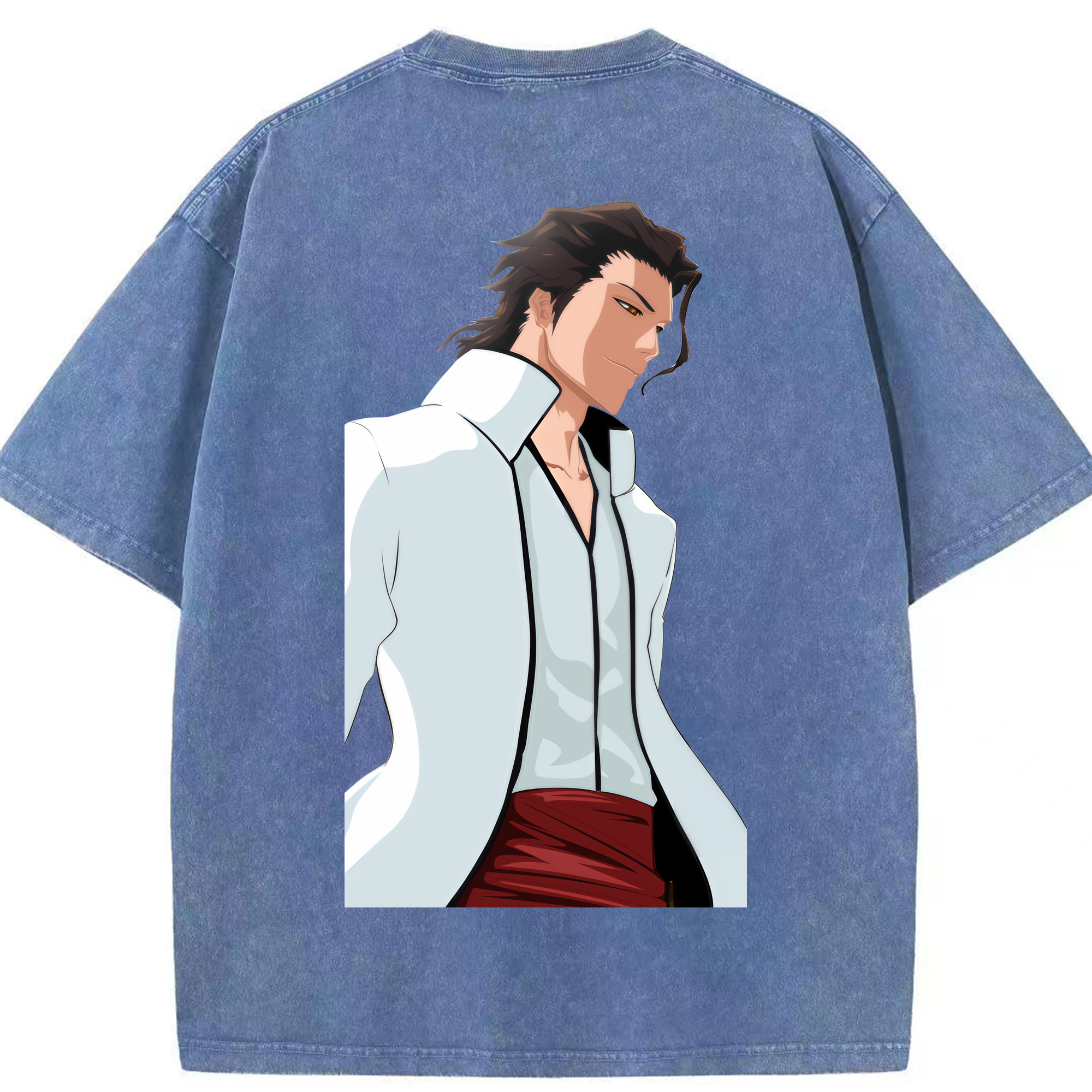 （画像用） ブリーチ 藍染 惣右介（あいぜん そうすけ） BLEACH Aizen Sousuke 綿100% ヴィンテージ風 半袖Tシャツ（背面プリント）