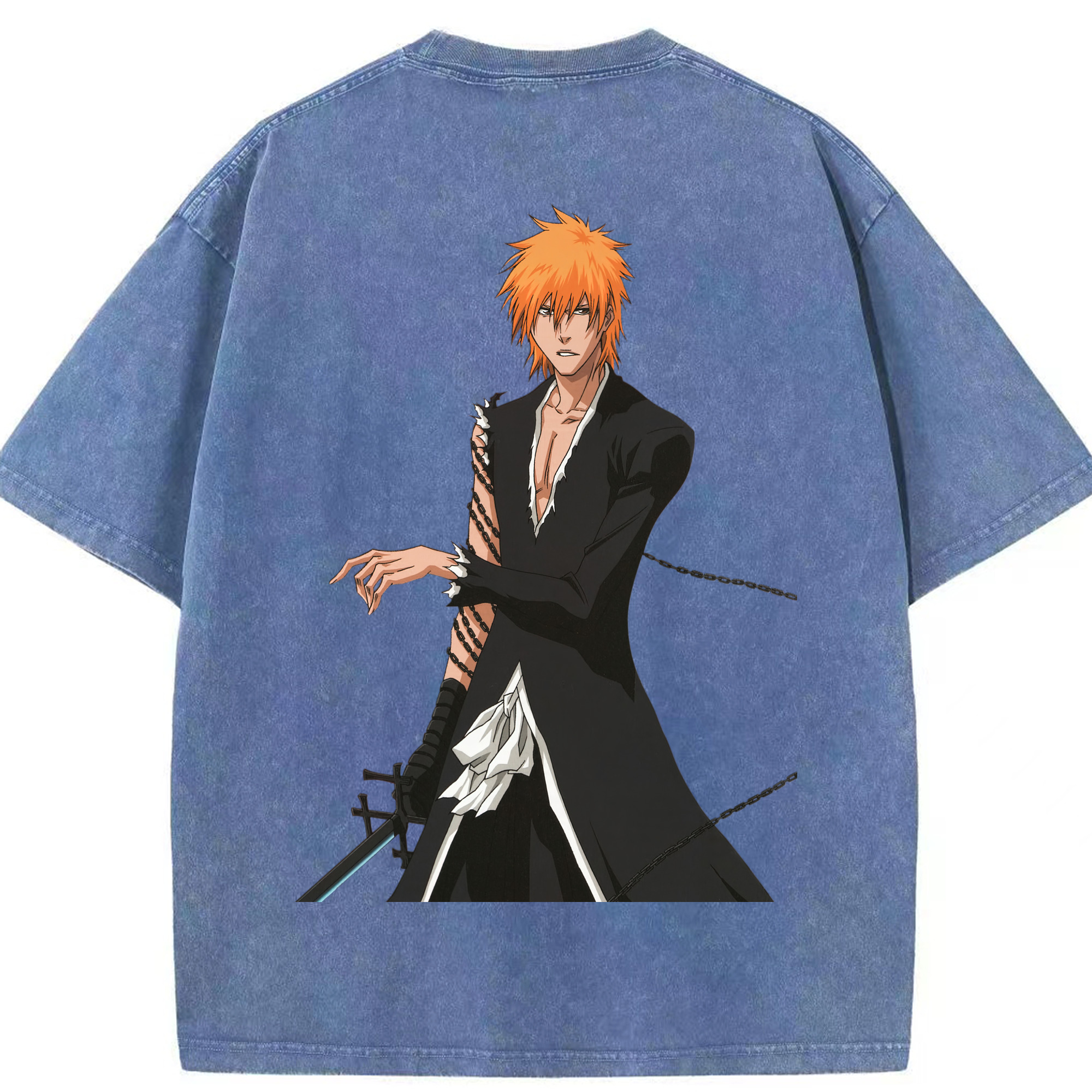 （画像用） ブリーチ 黒崎一護（くろさき いちご）BLEACH Kurosaki Ichigo 綿100% ヴィンテージ風 半袖Tシャツ（背面プリント）