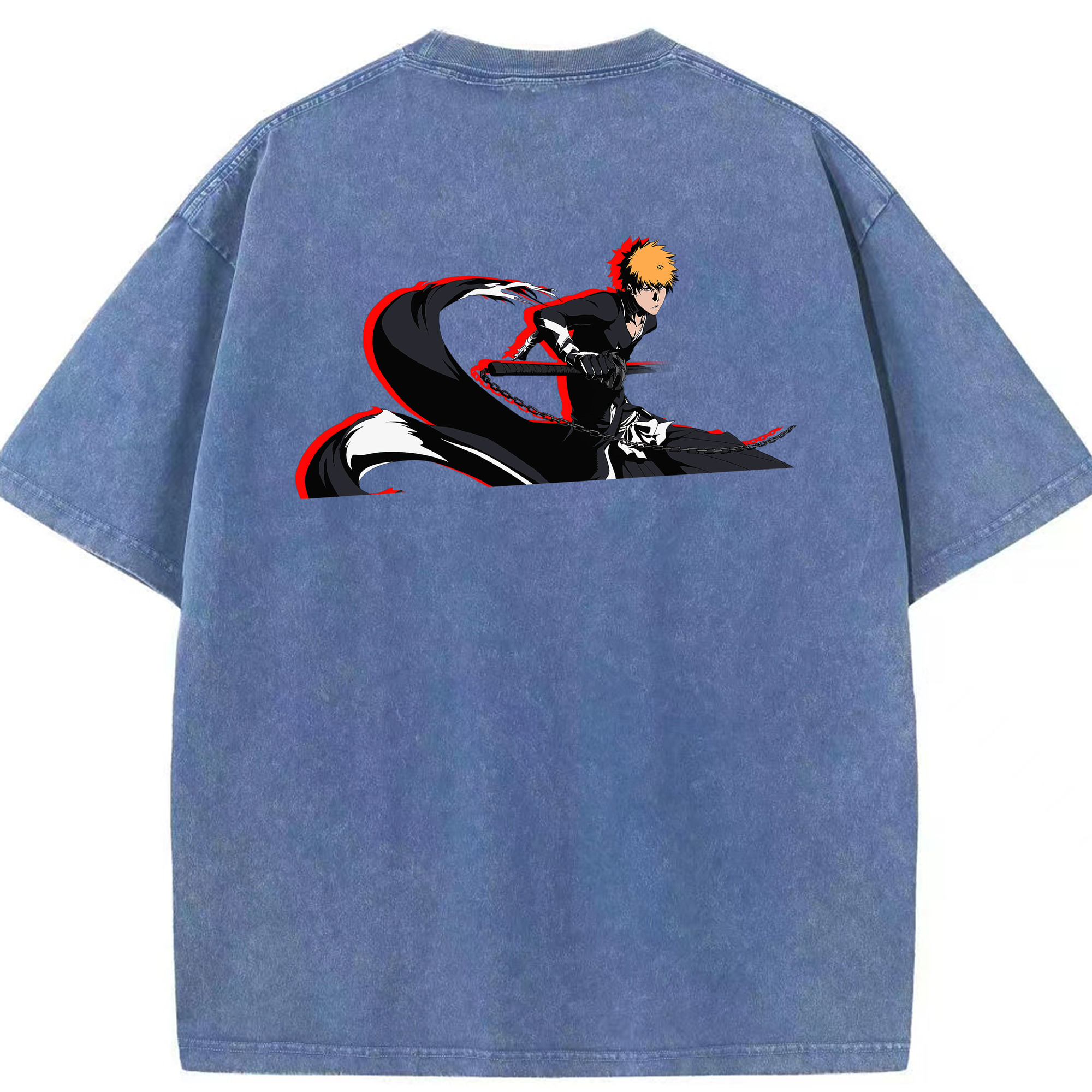 （画像用） ブリーチ 黒崎一護（くろさき いちご）BLEACH Kurosaki Ichigo 綿100% ヴィンテージ風 半袖Tシャツ（背面プリント）