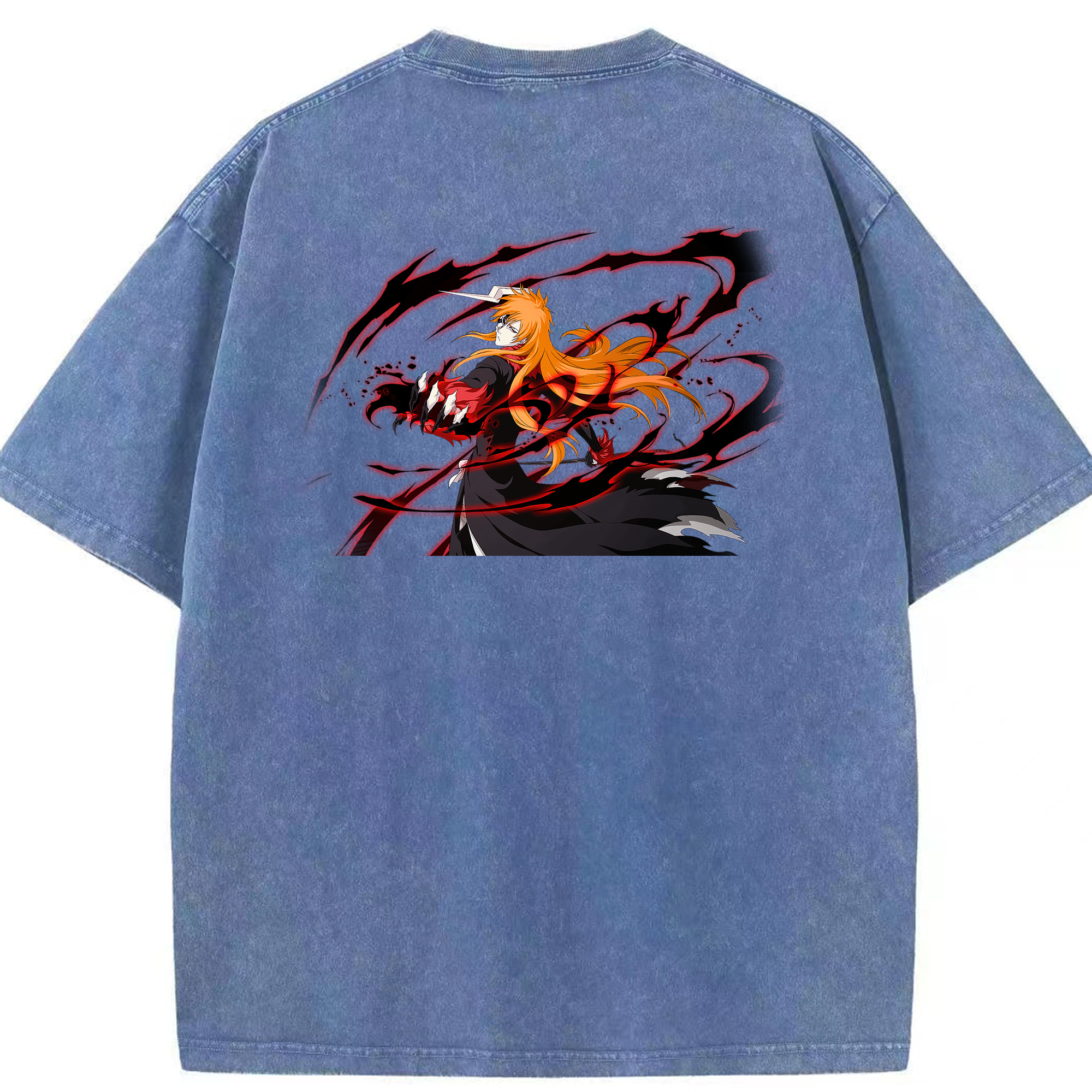 （画像用） ブリーチ 黒崎一護（くろさき いちご）BLEACH Kurosaki Ichigo 綿100% ヴィンテージ風 半袖Tシャツ（背面プリント）