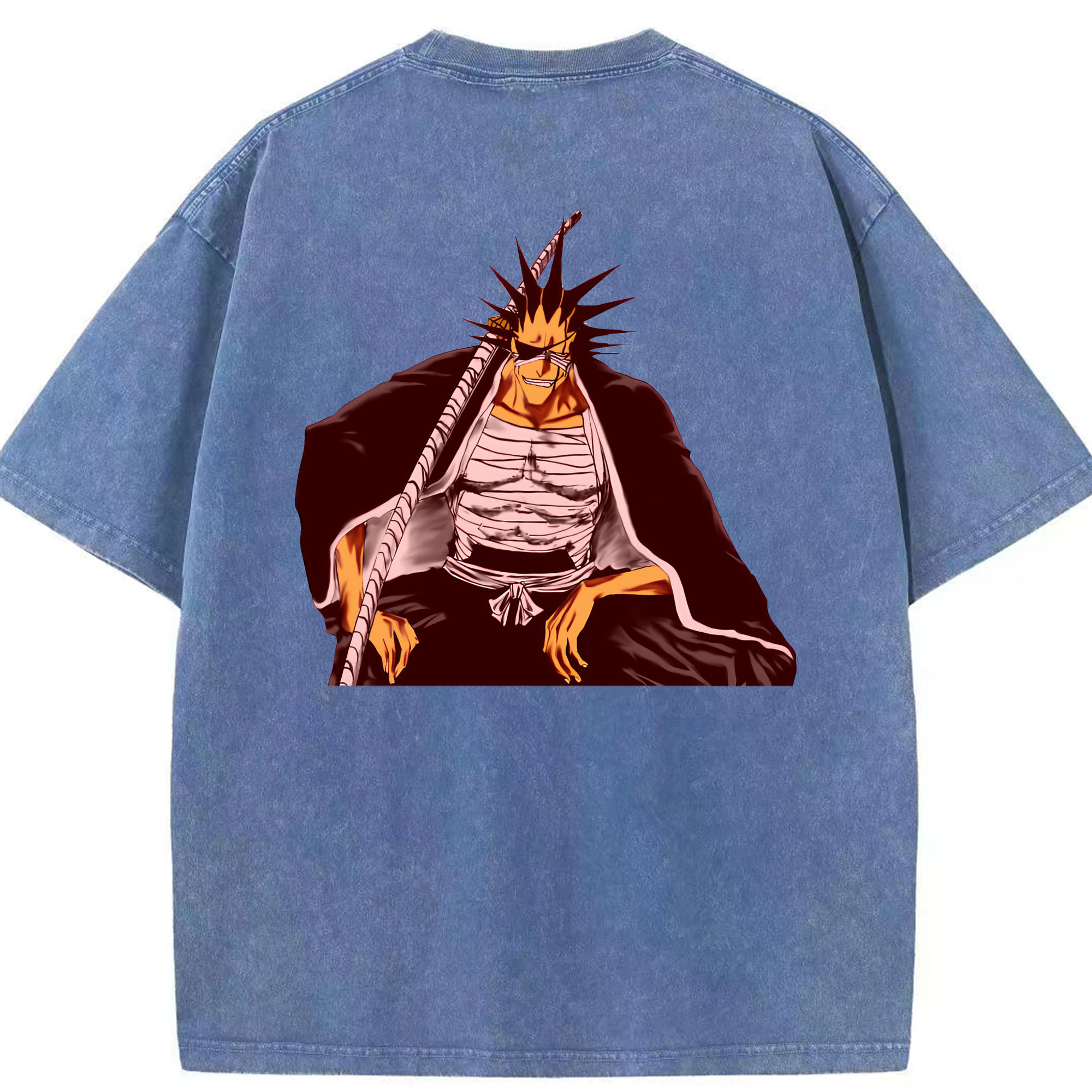 （画像用） ブリーチ ざらき けんぱち BLEACH Zaraki Kenpachi 綿100% ヴィンテージ風 半袖Tシャツ（背面プリント）