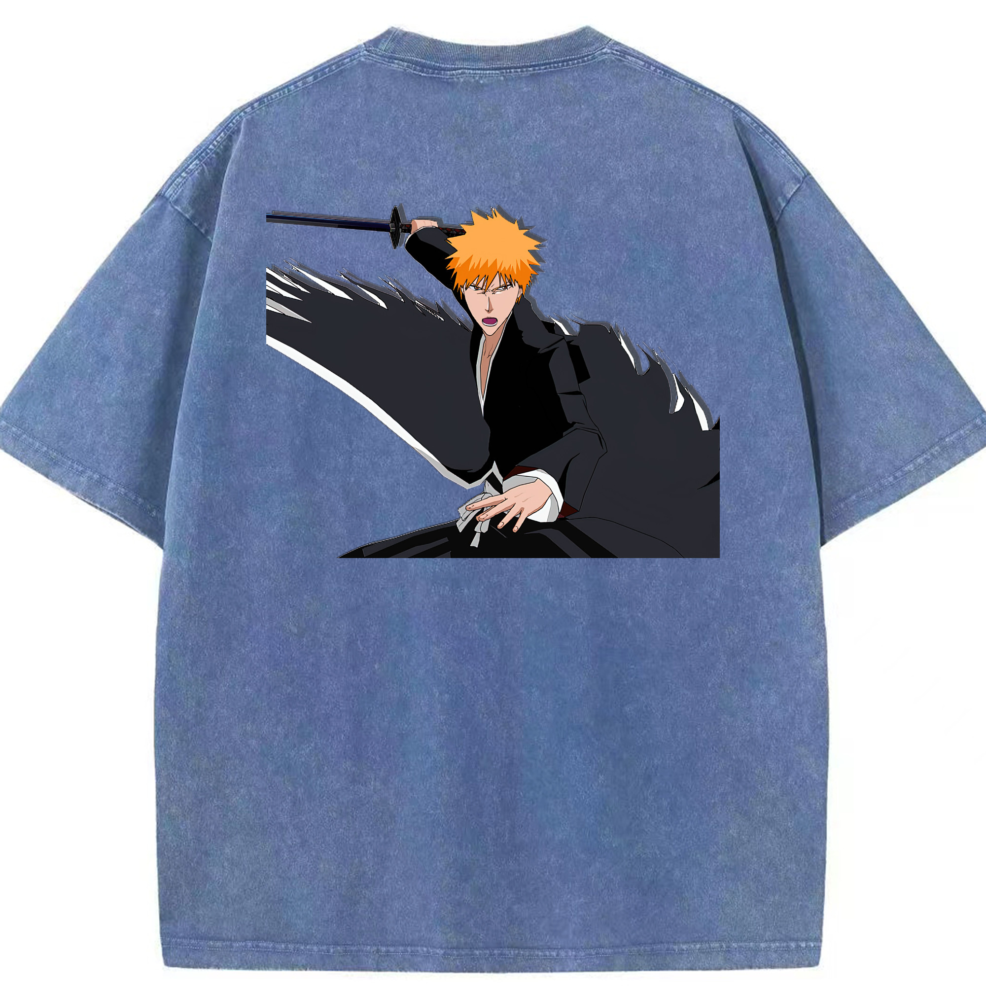 （画像用） ブリーチ 黒崎一護（くろさき いちご）BLEACH Kurosaki Ichigo 綿100% ヴィンテージ風 半袖Tシャツ（背面プリント）