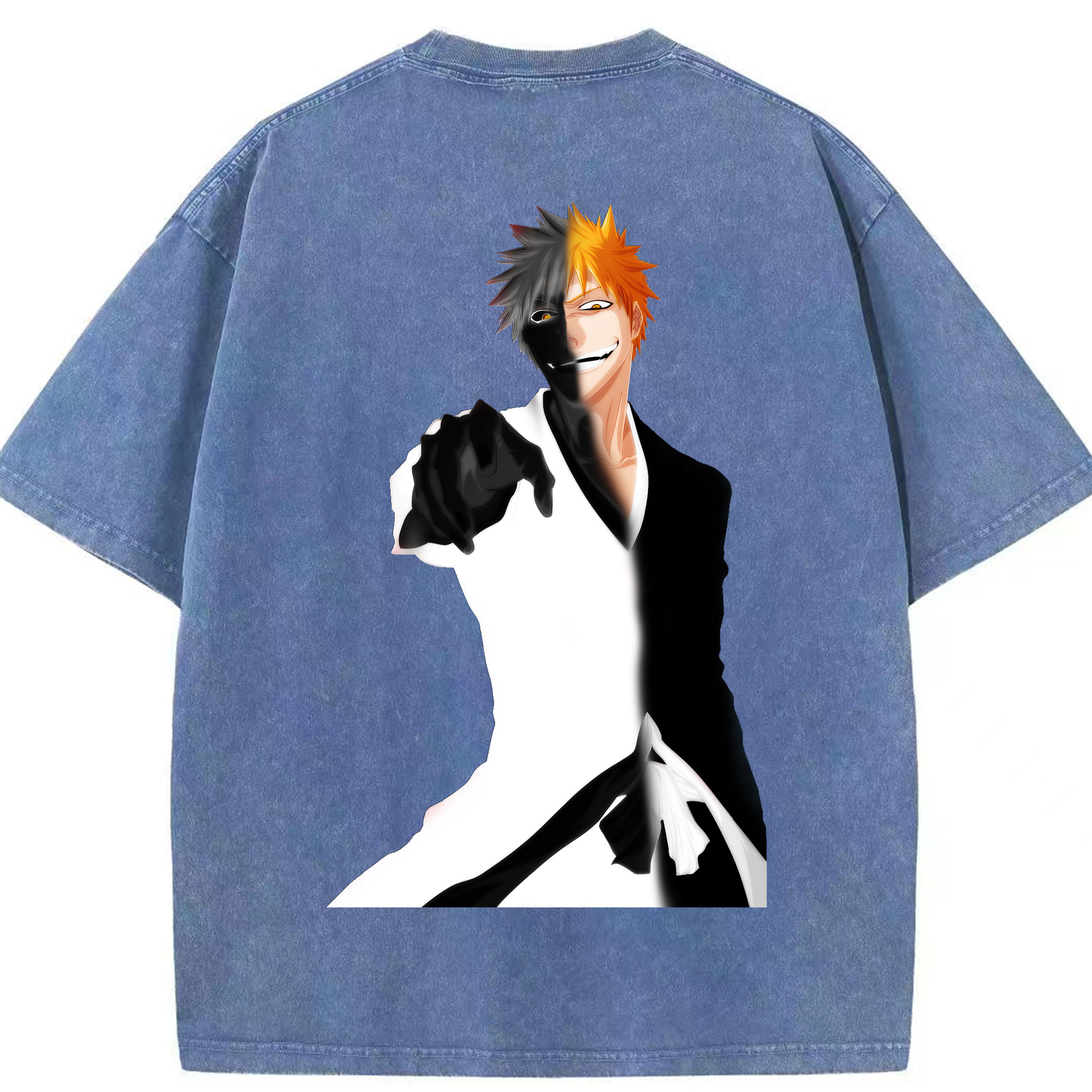 （画像用） ブリーチ 黒崎一護（くろさき いちご）BLEACH Kurosaki Ichigo 綿100% ヴィンテージ風 半袖Tシャツ（背面プリント）
