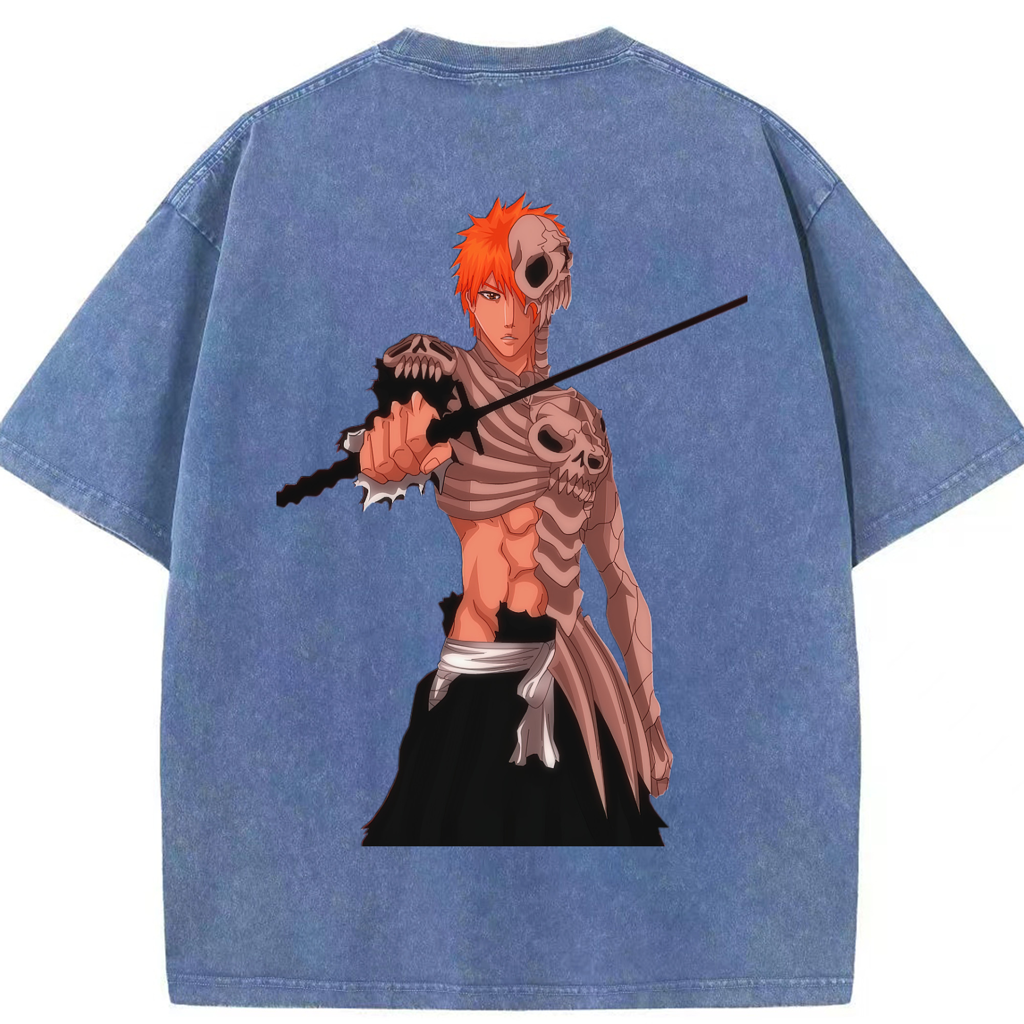 （画像用） ブリーチ 黒崎一護（くろさき いちご）BLEACH Kurosaki Ichigo 綿100% ヴィンテージ風 半袖Tシャツ（背面プリント）