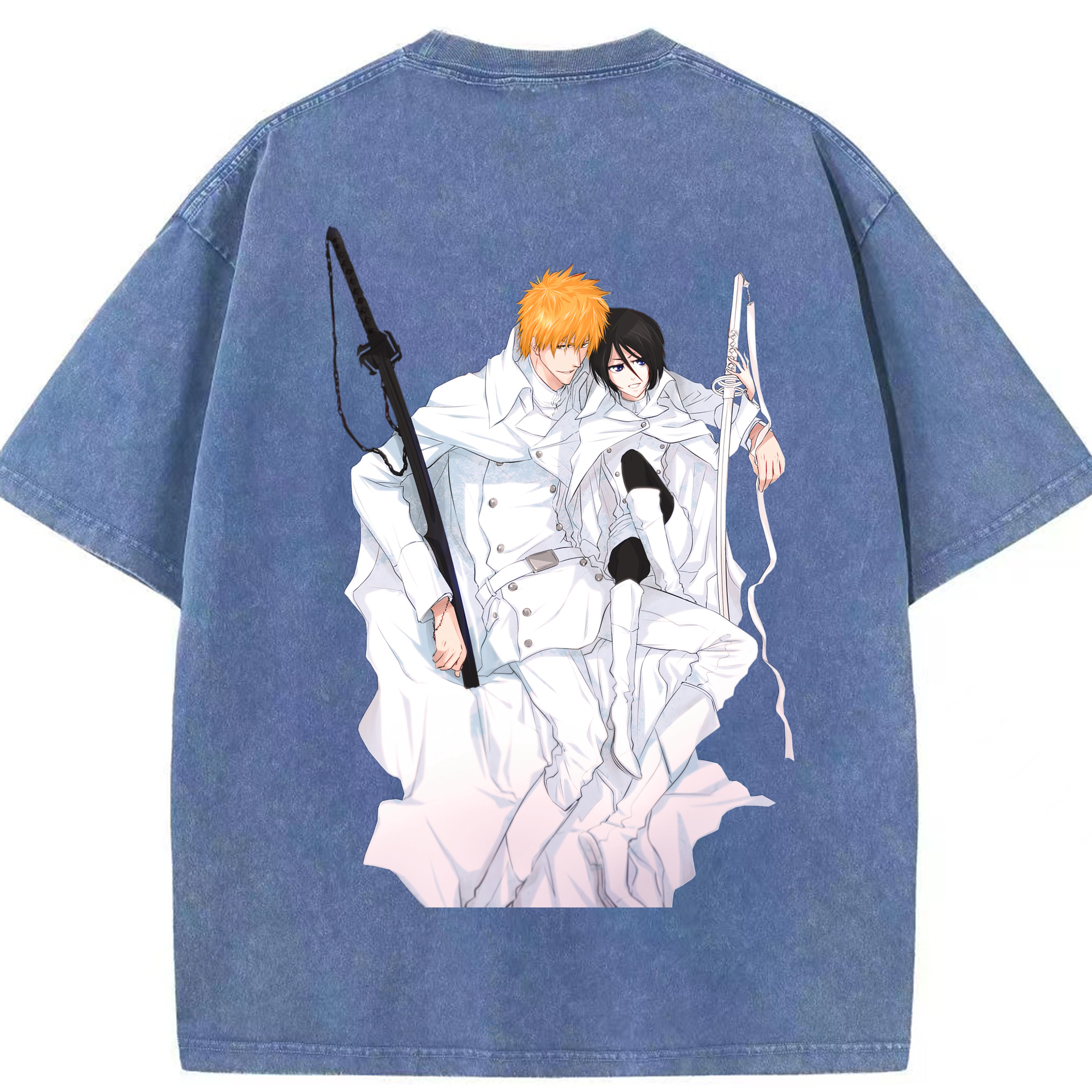 （画像用） ブリーチ 黒崎一護（くろさき いちご）BLEACH Kurosaki Ichigo 綿100% ヴィンテージ風 半袖Tシャツ（背面プリント）