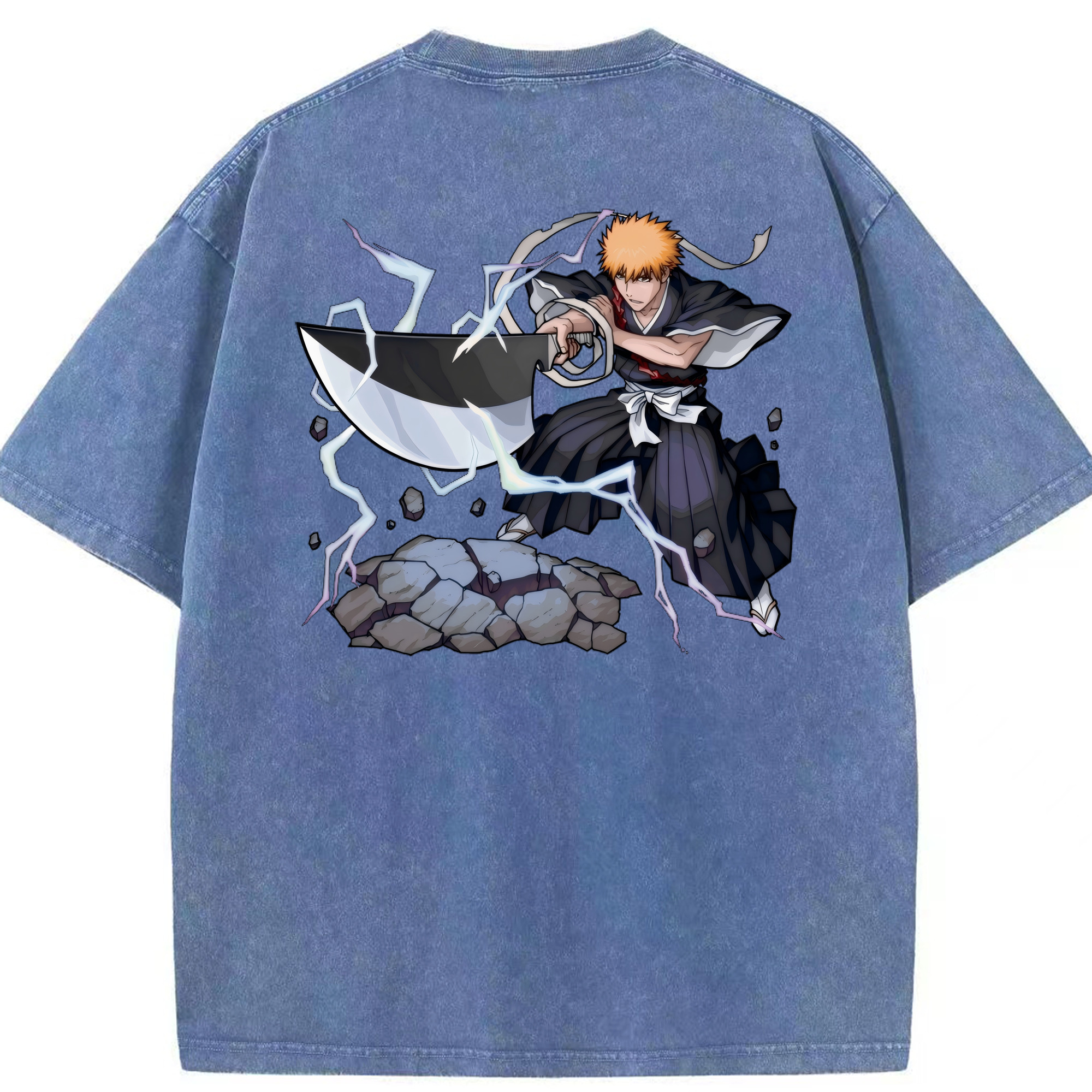 （画像用） ブリーチ 黒崎一護（くろさき いちご）BLEACH Kurosaki Ichigo 綿100% ヴィンテージ風 半袖Tシャツ（背面プリント）