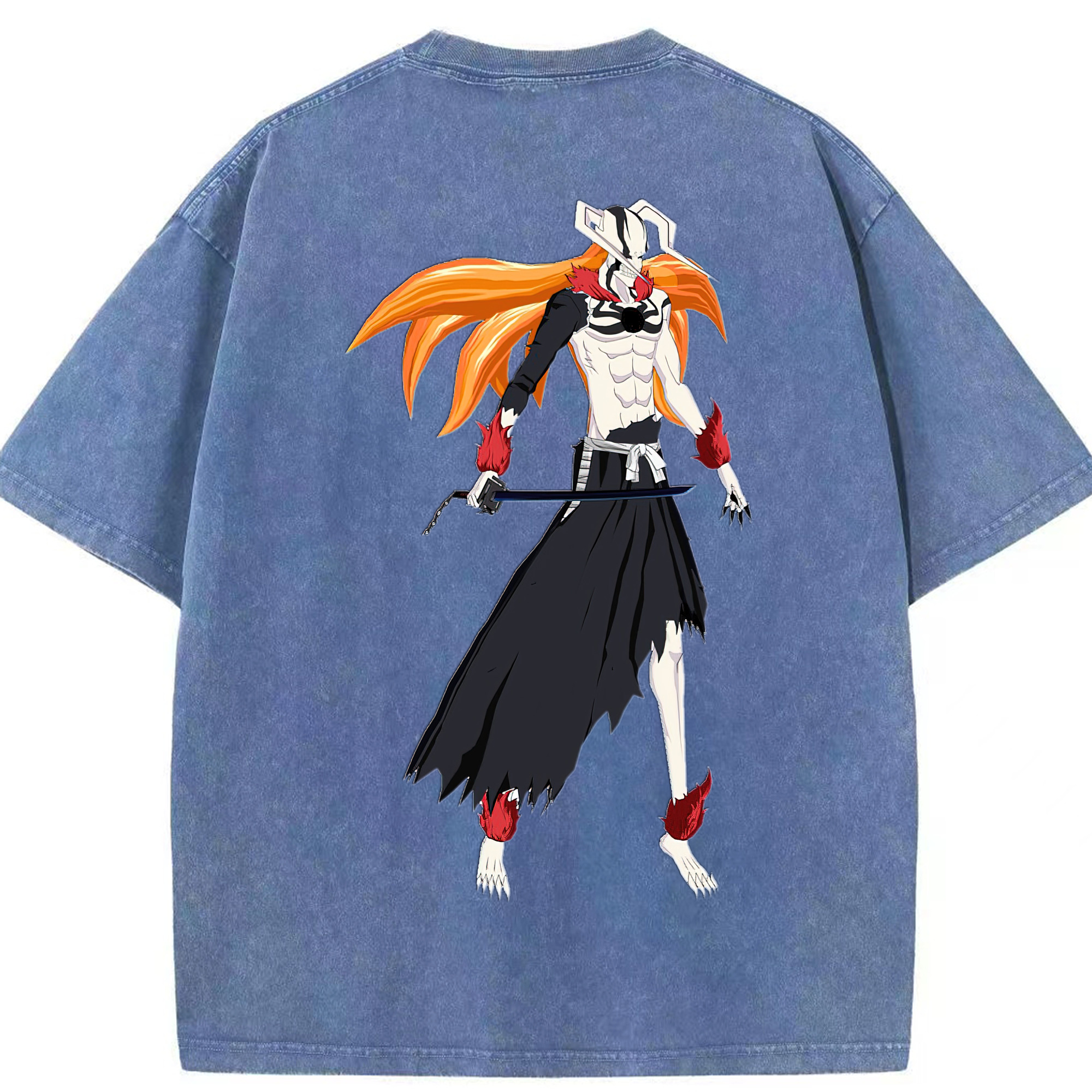 （画像用） ブリーチ 黒崎一護（くろさき いちご）BLEACH Kurosaki Ichigo 綿100% ヴィンテージ風 半袖Tシャツ（背面プリント）