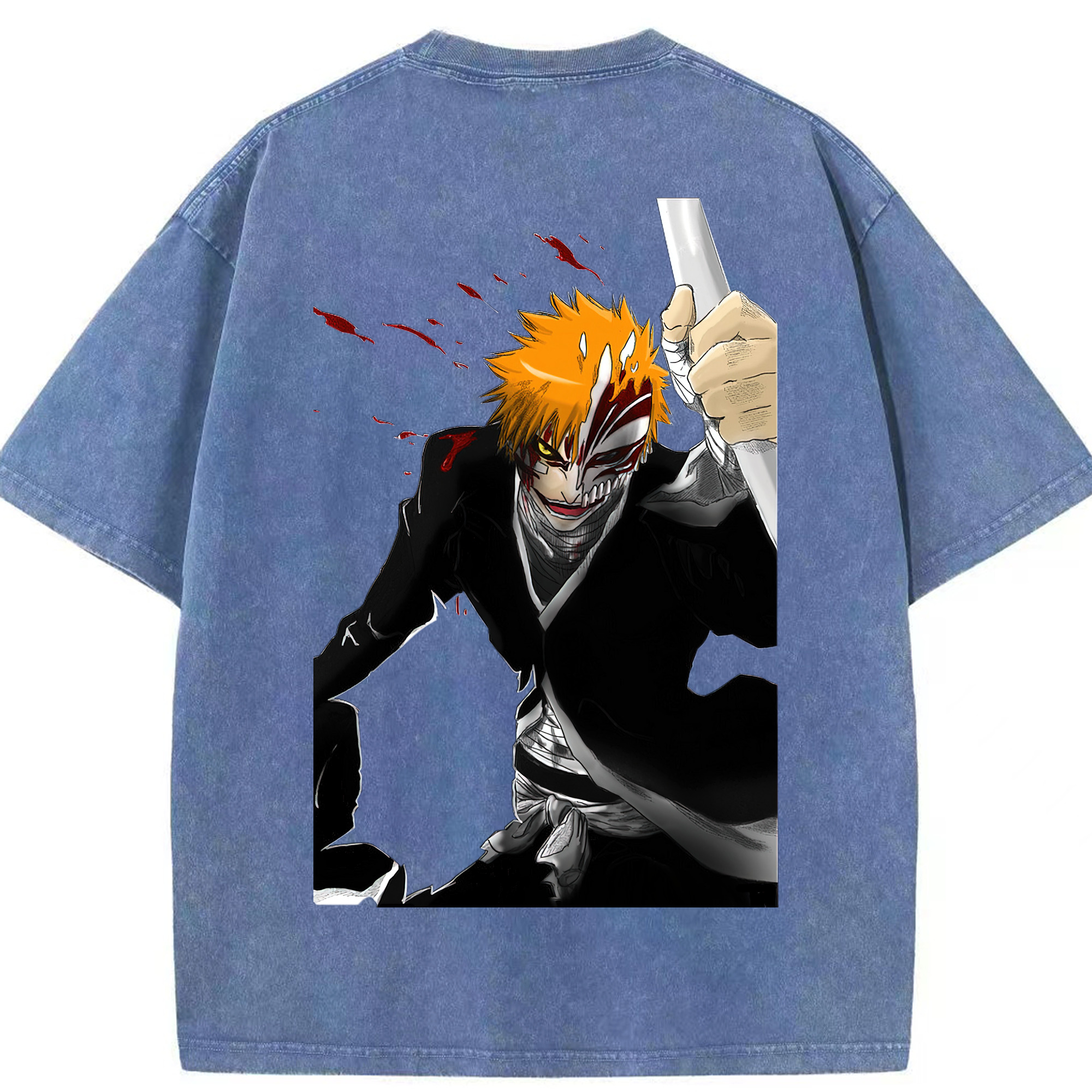 （画像用） ブリーチ 黒崎一護（くろさき いちご）BLEACH Kurosaki Ichigo 綿100% ヴィンテージ風 半袖Tシャツ（背面プリント）