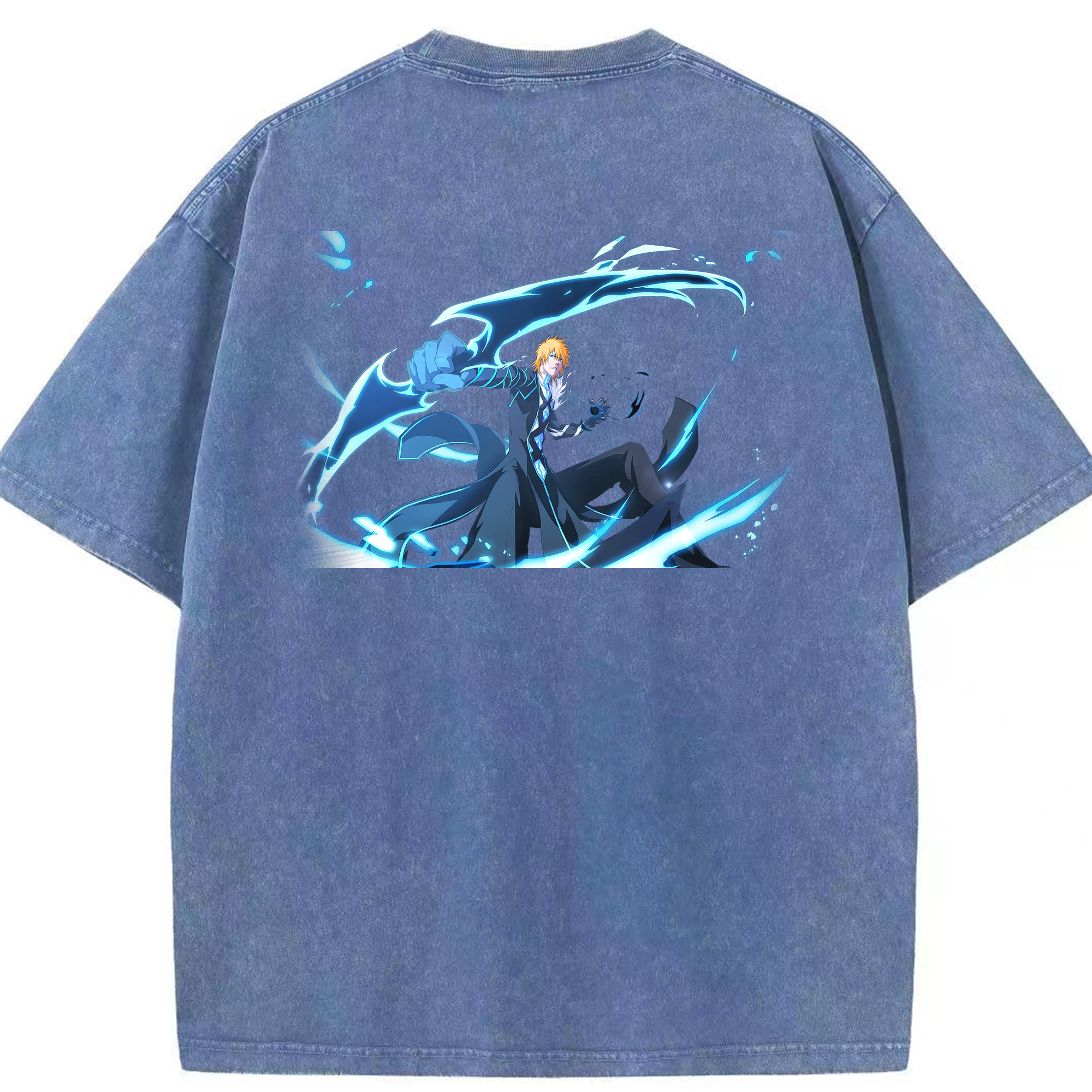 （画像用） ブリーチ 黒崎一護（くろさき いちご）BLEACH Kurosaki Ichigo 綿100% ヴィンテージ風 半袖Tシャツ（背面プリント）