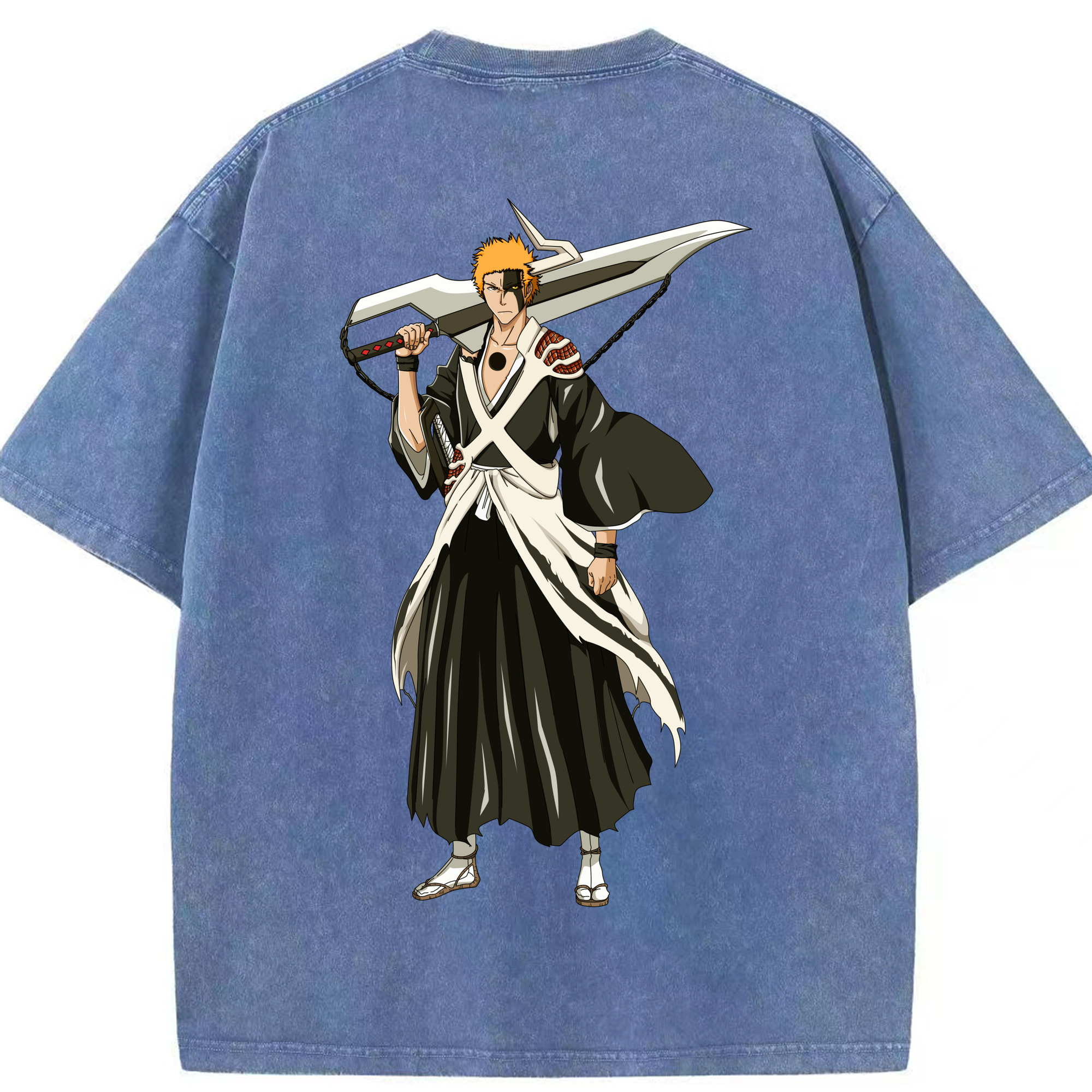 （画像用） ブリーチ 黒崎一護（くろさき いちご）BLEACH Kurosaki Ichigo 綿100% ヴィンテージ風 半袖Tシャツ（背面プリント）