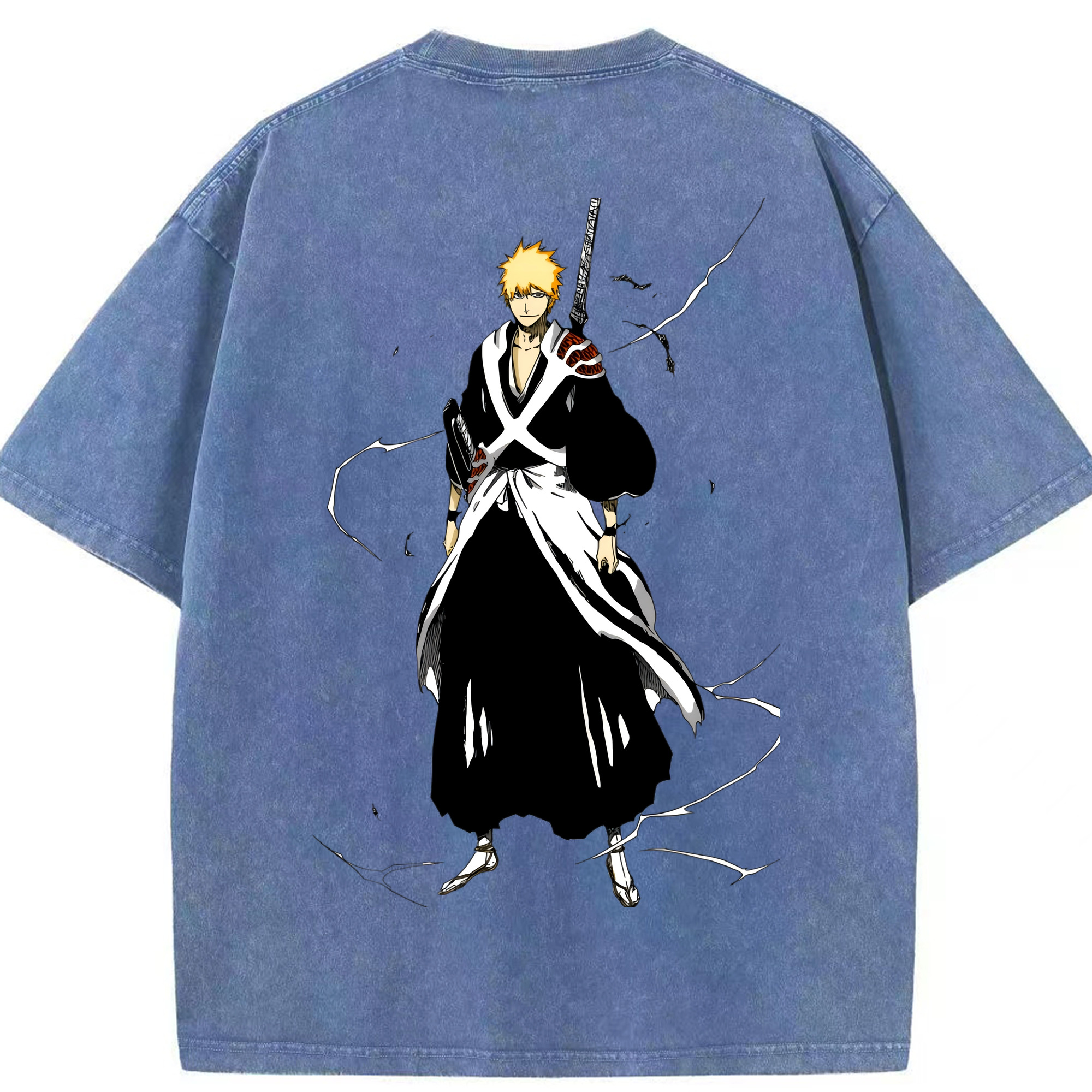 （画像用） ブリーチ 黒崎一護（くろさき いちご）BLEACH Kurosaki Ichigo 綿100% ヴィンテージ風 半袖Tシャツ（背面プリント）