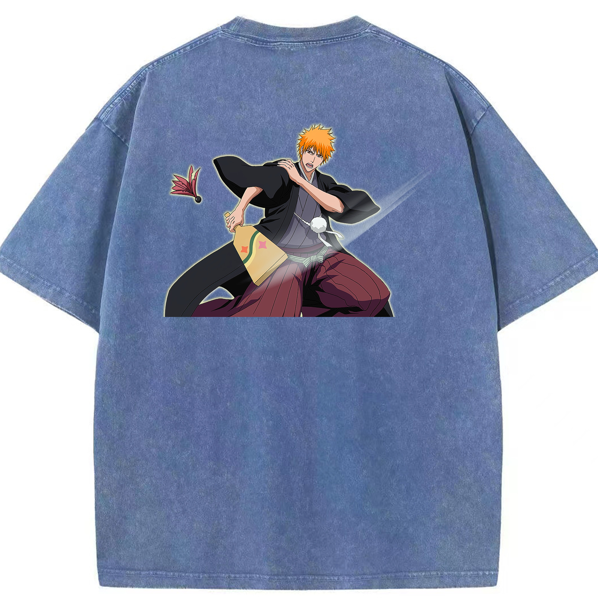 （画像用） ブリーチ 黒崎一護（くろさき いちご）BLEACH Kurosaki Ichigo 綿100% ヴィンテージ風 半袖Tシャツ（背面プリント）