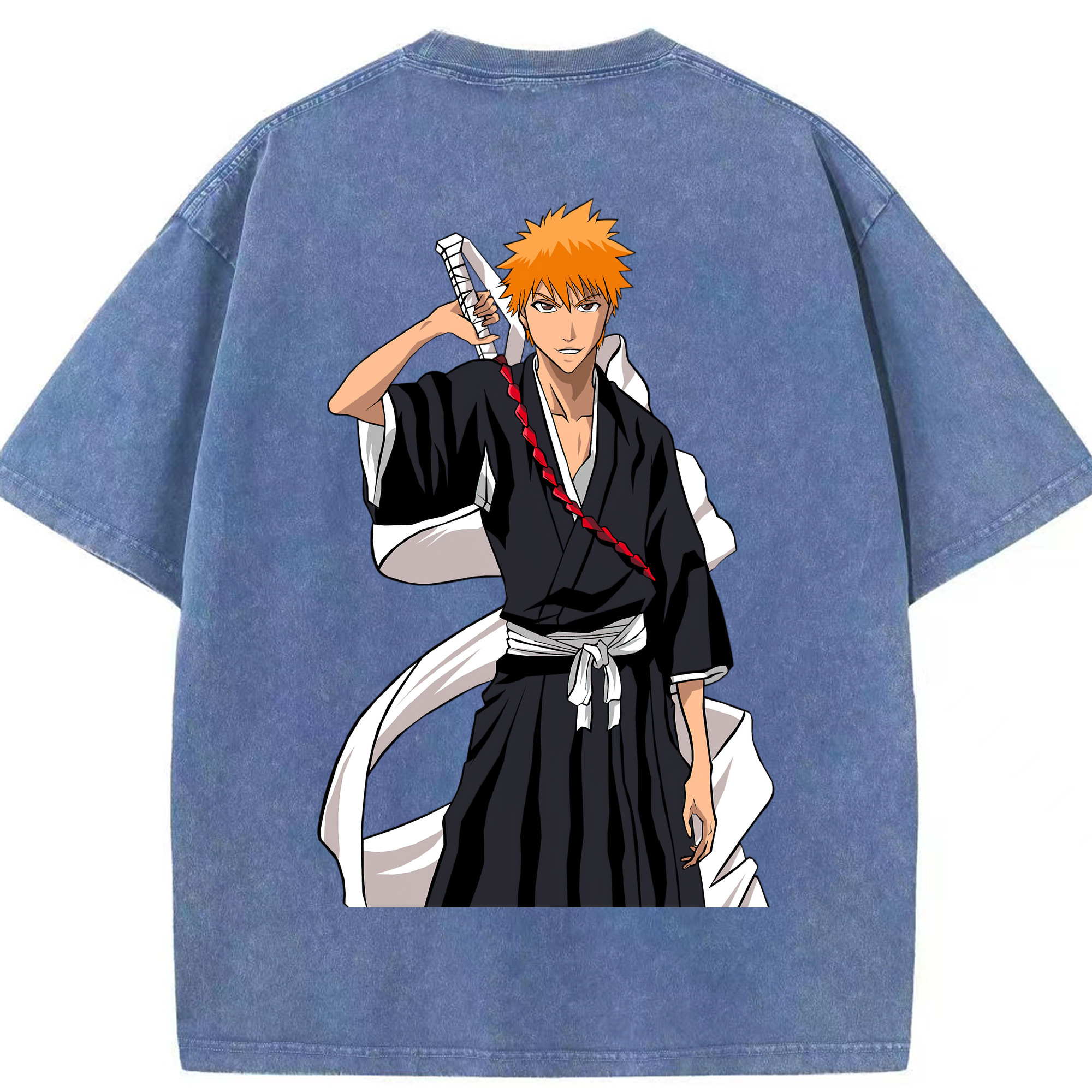 （画像用） ブリーチ 黒崎一護（くろさき いちご）BLEACH Kurosaki Ichigo 綿100% ヴィンテージ風 半袖Tシャツ（背面プリント）