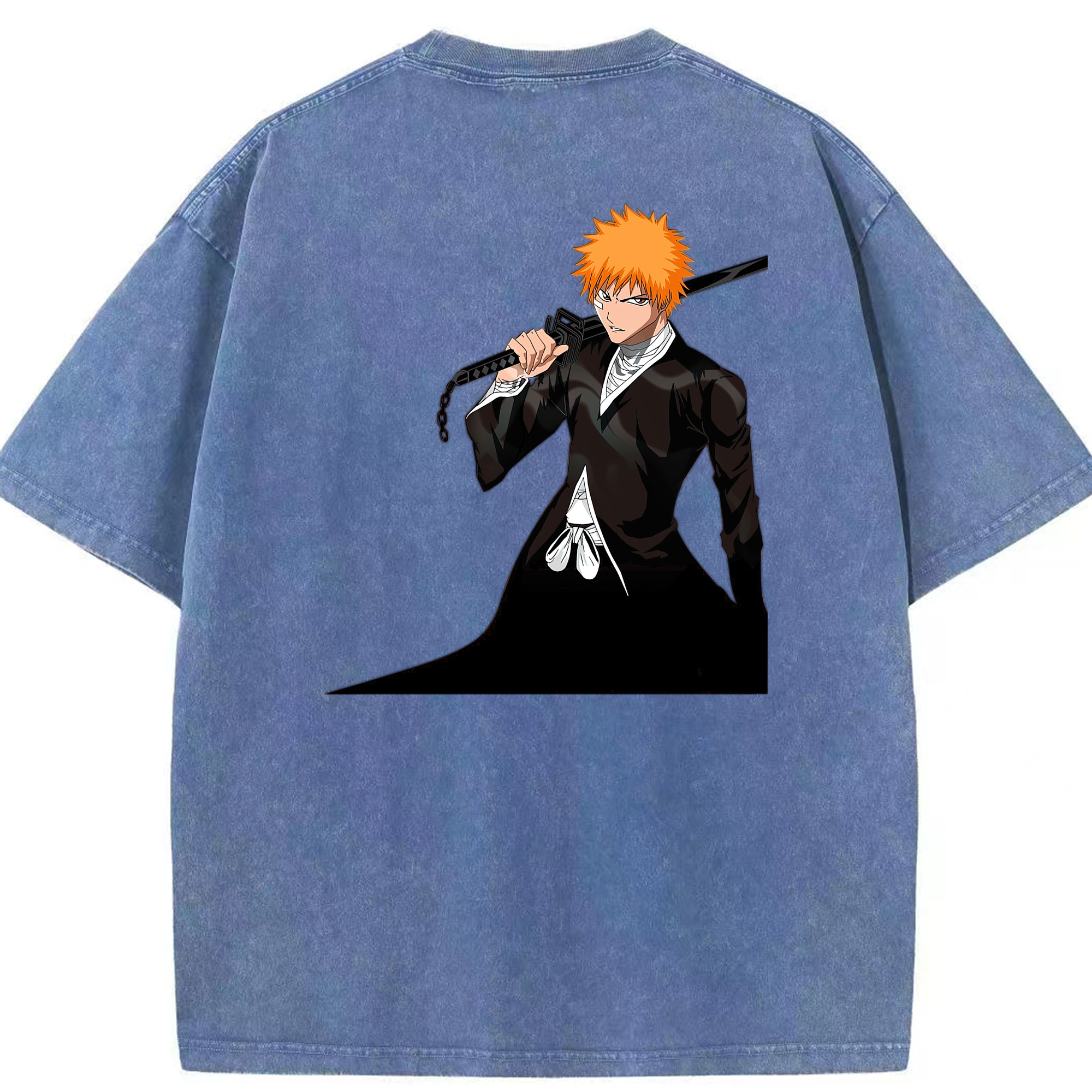（画像用） ブリーチ 黒崎一護（くろさき いちご）BLEACH Kurosaki Ichigo 綿100% ヴィンテージ風 半袖Tシャツ（背面プリント）