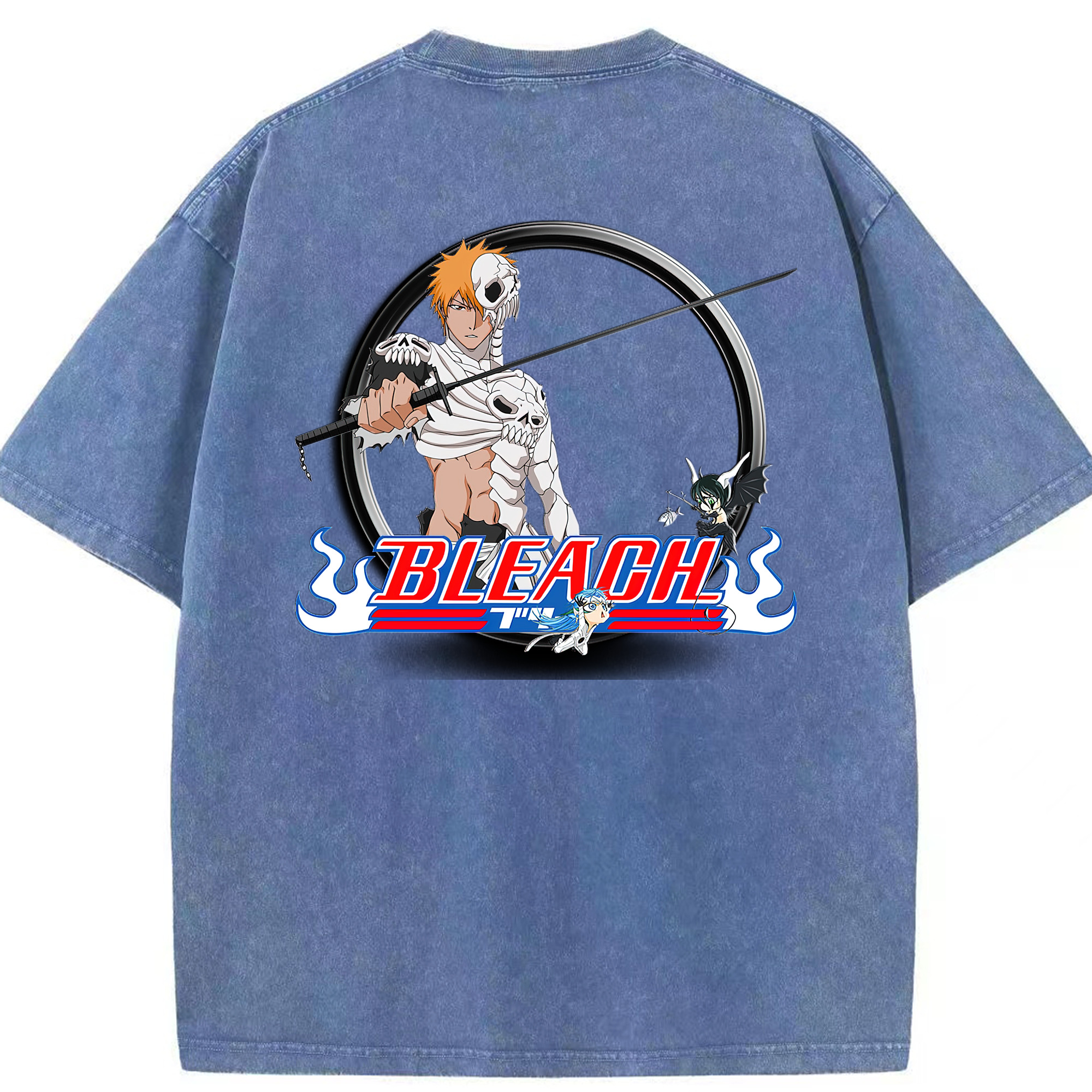 （画像用） ブリーチ 黒崎一護（くろさき いちご）BLEACH Kurosaki Ichigo 綿100% ヴィンテージ風 半袖Tシャツ（背面プリント）
