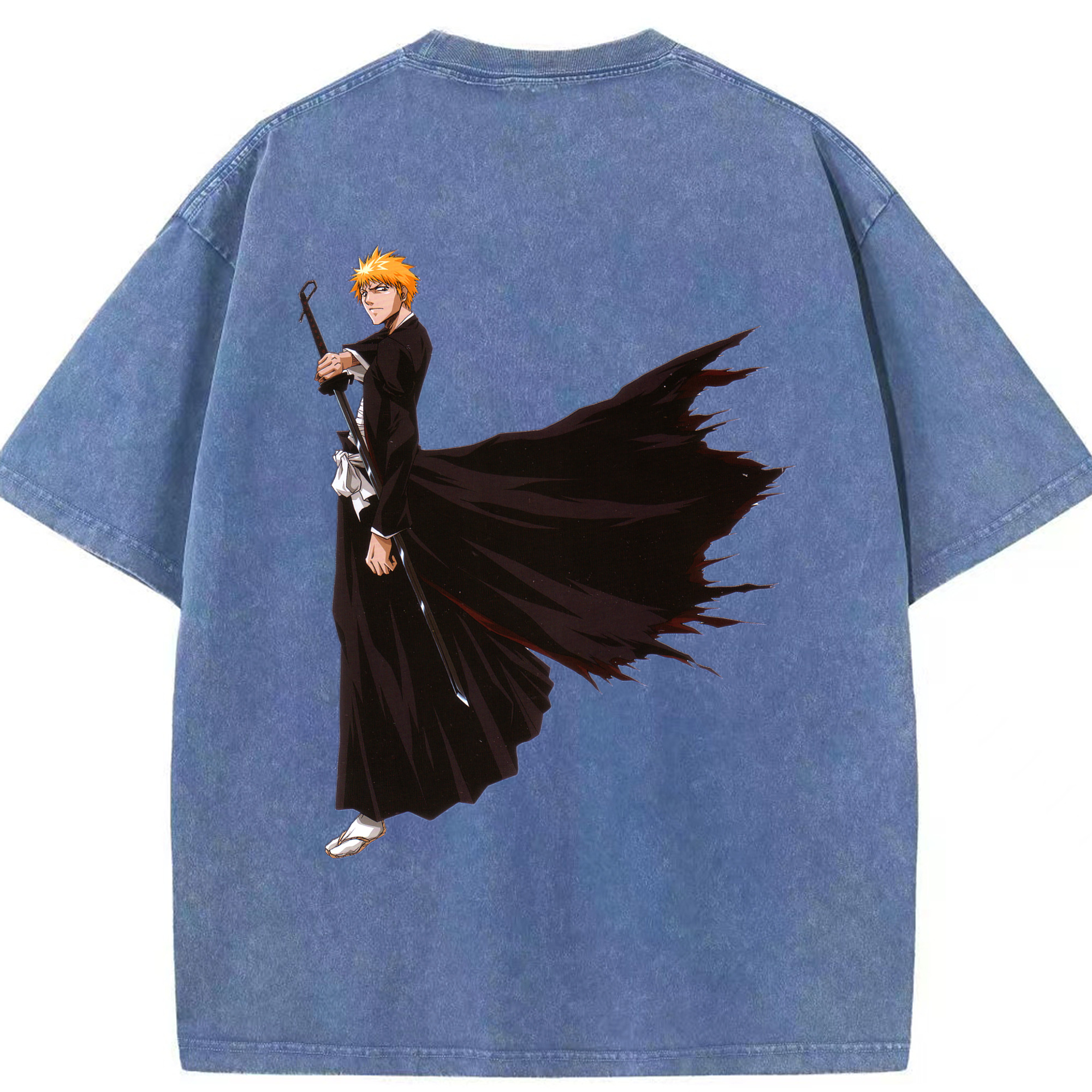 （画像用） ブリーチ 黒崎一護（くろさき いちご）BLEACH Kurosaki Ichigo 綿100% ヴィンテージ風 半袖Tシャツ（背面プリント）