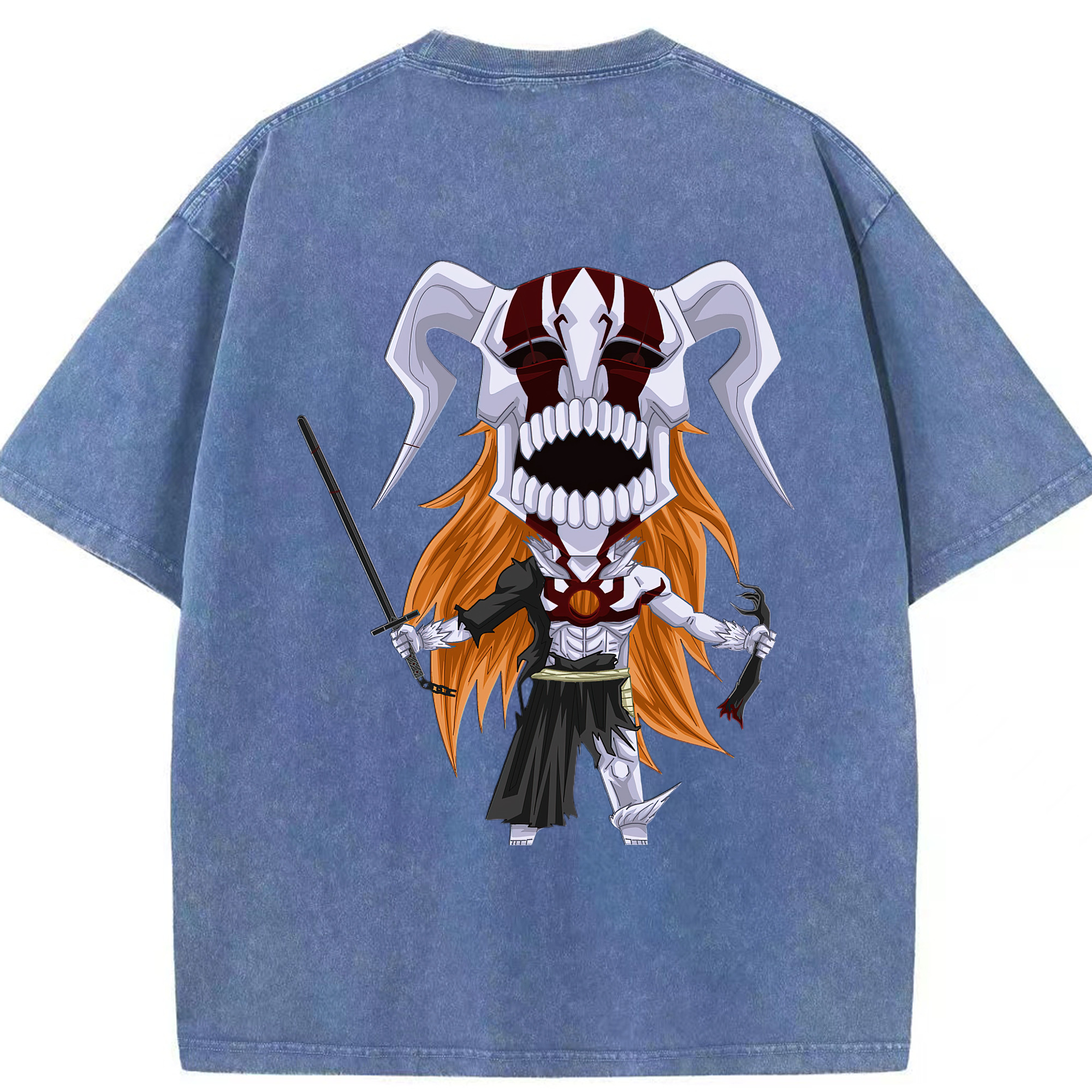 （画像用） ブリーチ 黒崎一護（くろさき いちご）BLEACH Kurosaki Ichigo 綿100% ヴィンテージ風 半袖Tシャツ（背面プリント）